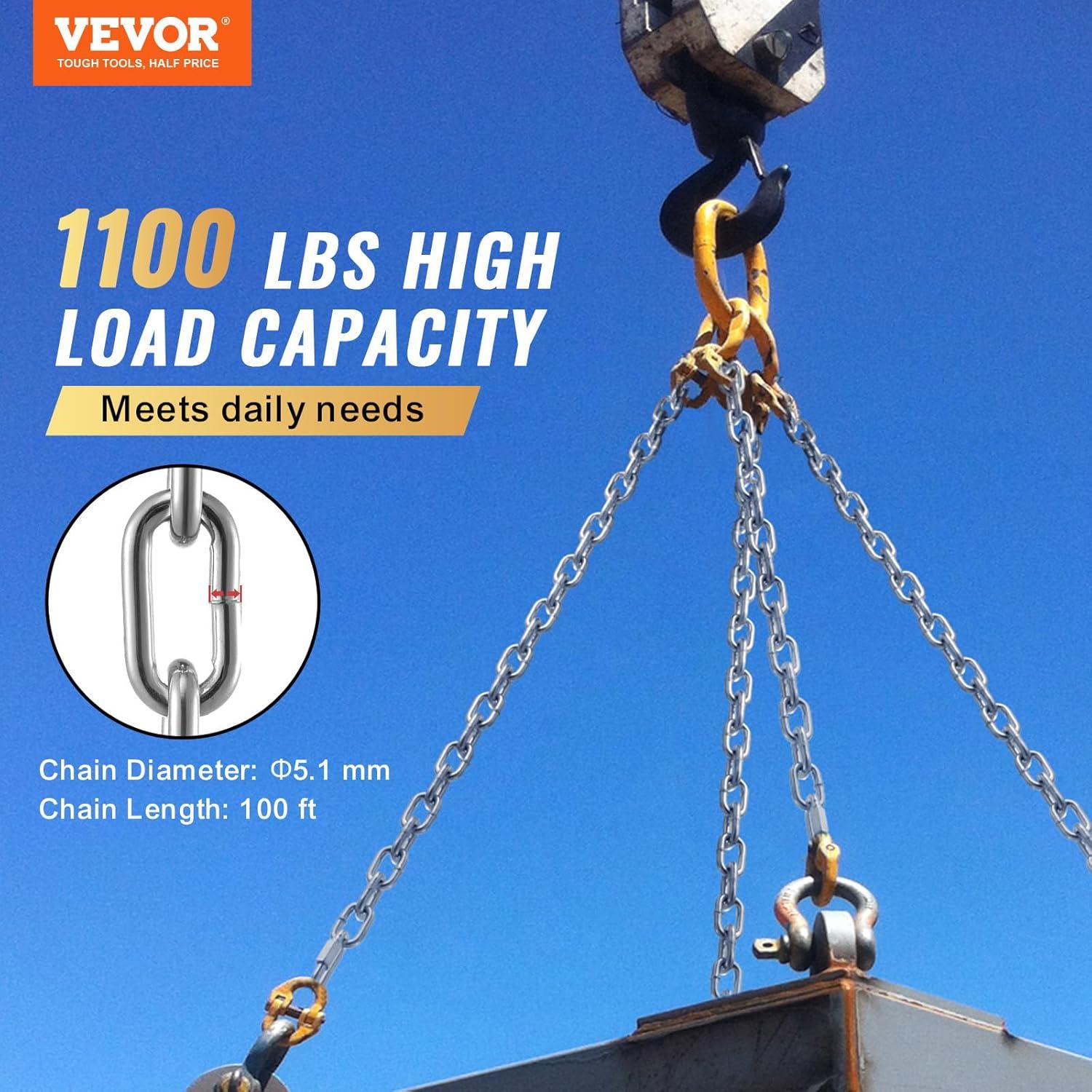 image:imageVEVOR Grade 30 Chain 14 Inch by 100Ft Length Grade 30 Proof Coil Chain Zinc Plated Grade 30 Chain for Towing Logging Agriculture and Guard Rails316 Inch x 100 Ft