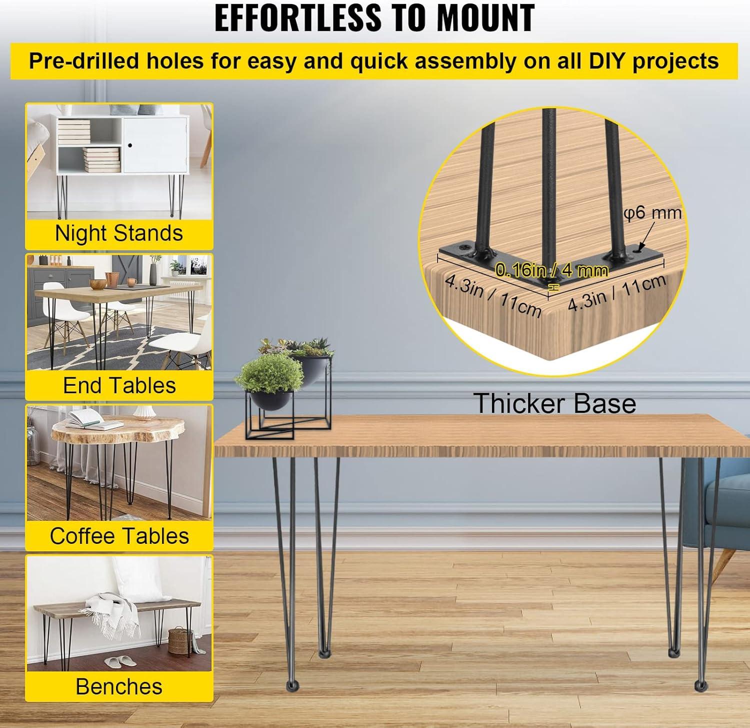 image:imageVEVOR Hairpin Table Legs 18 Black Set of 4 Desk Legs 880lbs Total Load Capacity Hairpin Desk Legs 3 Rods for Bench Desk Dining End Table Chairs Carbon Steel DIY Heavy Duty Furniture Legs40 Inch
