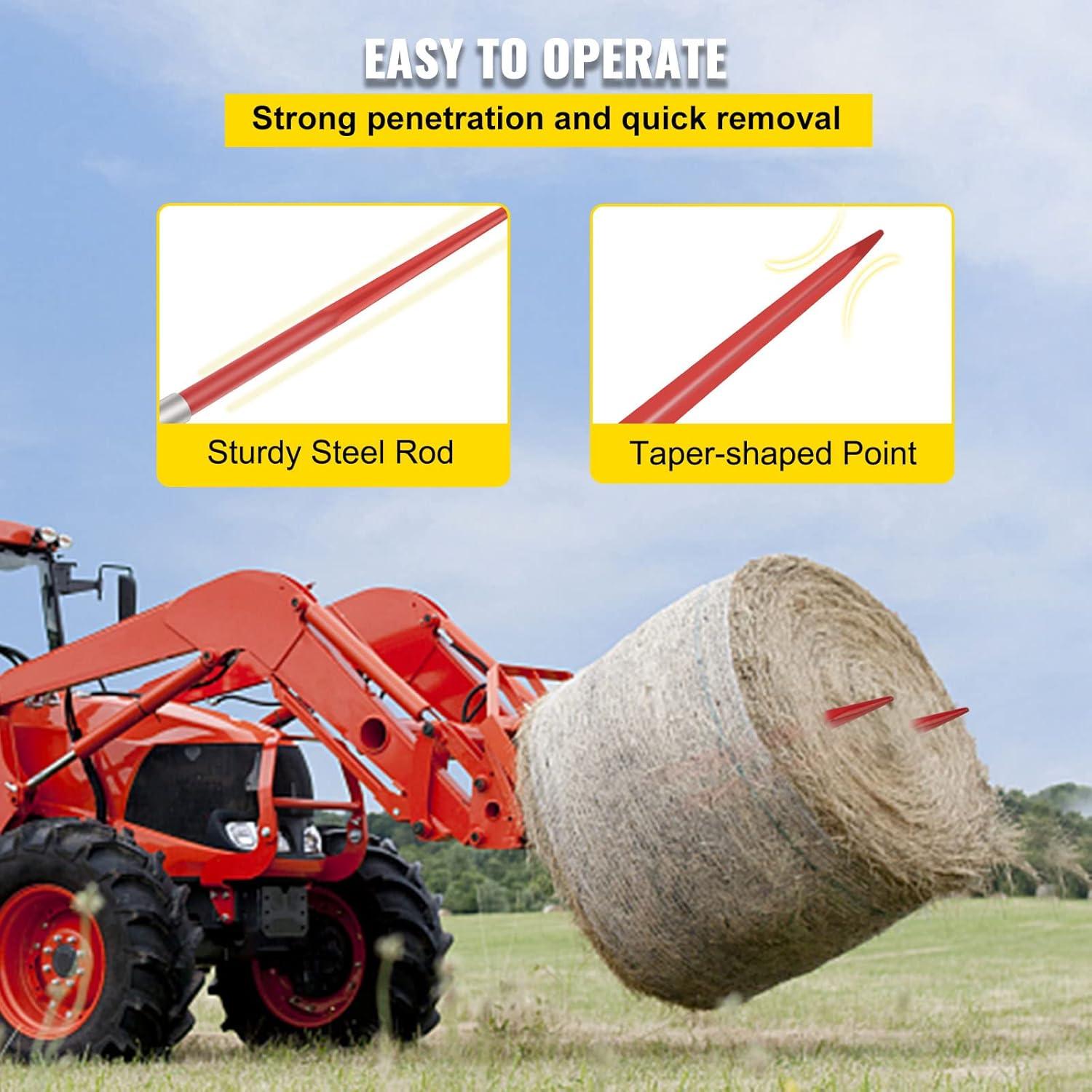 image:imageVEVOR Hay Spear 32 Bale Spear 1350 lbs Capacity Bale Spike Quick Attach Square Hay Bale Spears 1 38 Wide Red Coated Bale Forks Bale Hay Spike with Hex Nut amp Sleeve for Buckets Tractors Loaders49