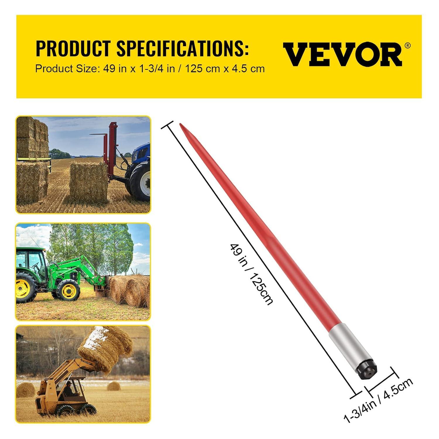 image:imageVEVOR Hay Spear 32 Bale Spear 1350 lbs Capacity Bale Spike Quick Attach Square Hay Bale Spears 1 38 Wide Red Coated Bale Forks Bale Hay Spike with Hex Nut amp Sleeve for Buckets Tractors Loaders49