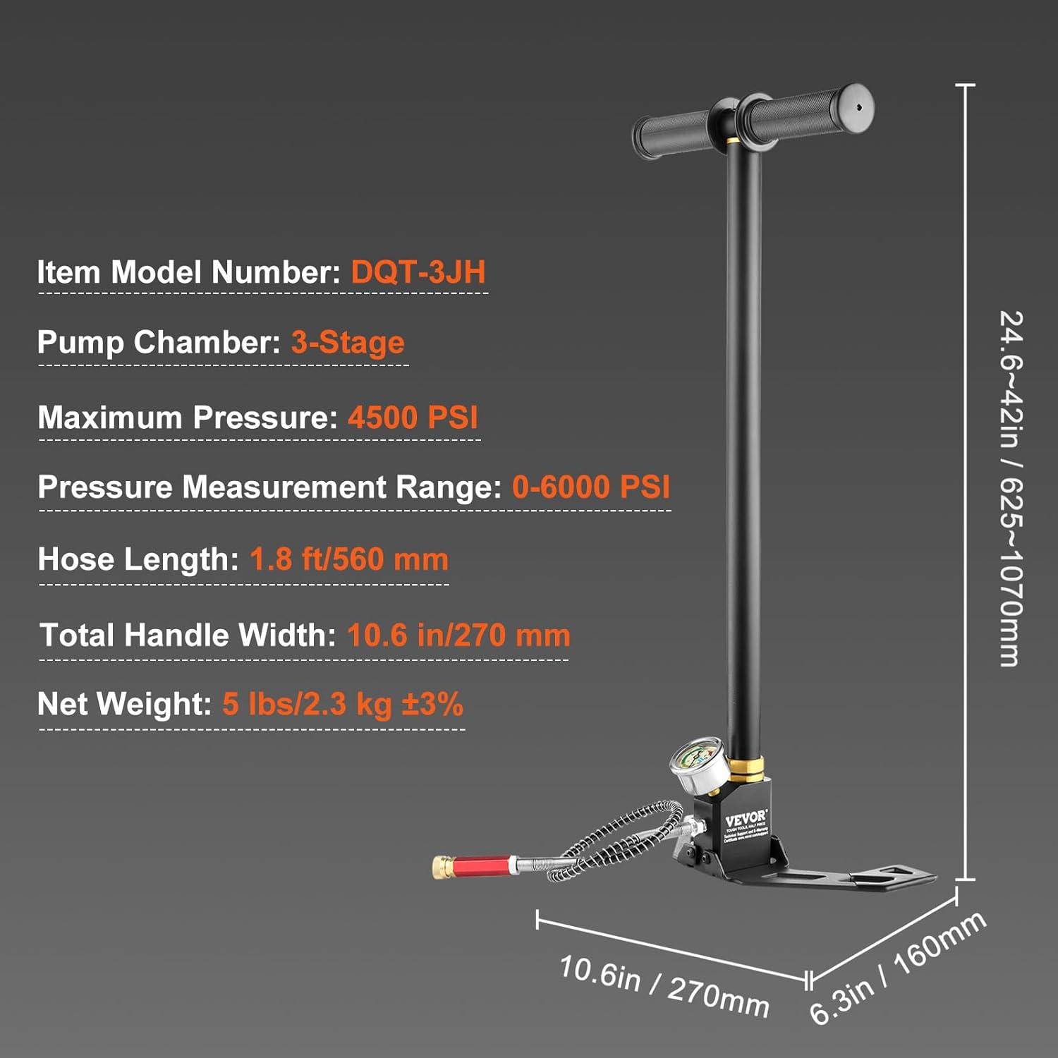 image:imageVEVOR High Pressure Hand Pump 3 Stage Airgun PCP Filling Stirrup Pump 30MPA Black