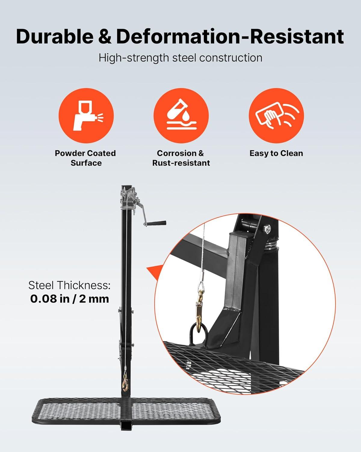 image:imageVEVOR Hitch Deer Hoist with Lifting System Platform 300 lbs Load Capacity Game Hoist Winch Lift with 2inch Receiver 360Degree Swivel Shaft amp Foldable HitchMounted Deer Hanger for Moving Game300 lbs