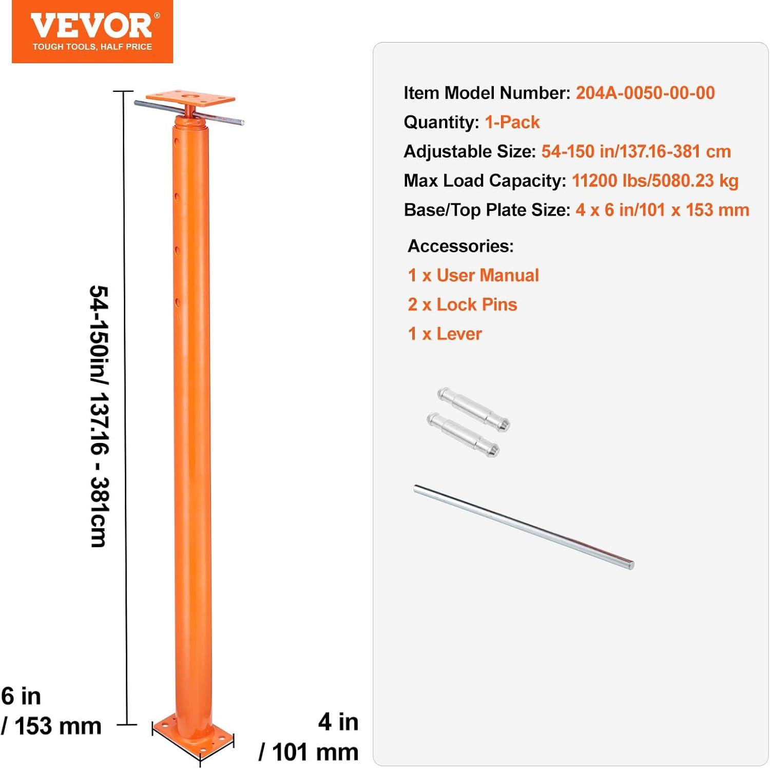 image:imageVEVOR House Floor Jack 54150 Height Range 11200 lbs Max Load Capacity Adjustable Support Beam Basement Jack Post Pole for Leveling Lift Support Steel Telescoping Jack for Temporary Support54150
