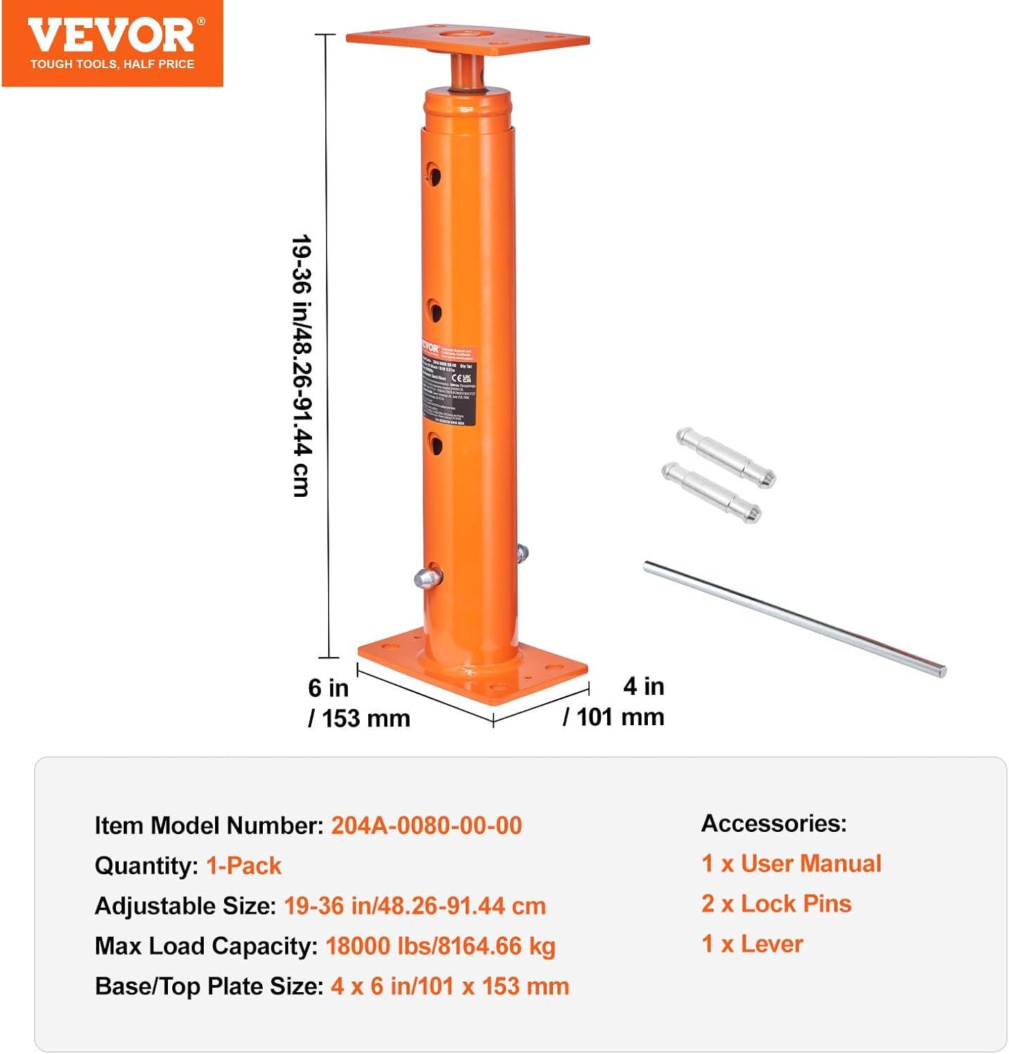 image:imageVEVOR House Floor Jack 56100 Height Range 18000 lbs Max Load Capacity Adjustable Support Beam Basement Jack Post Pole for Leveling Lift Support Steel Telescoping Jack for Temporary Support1936