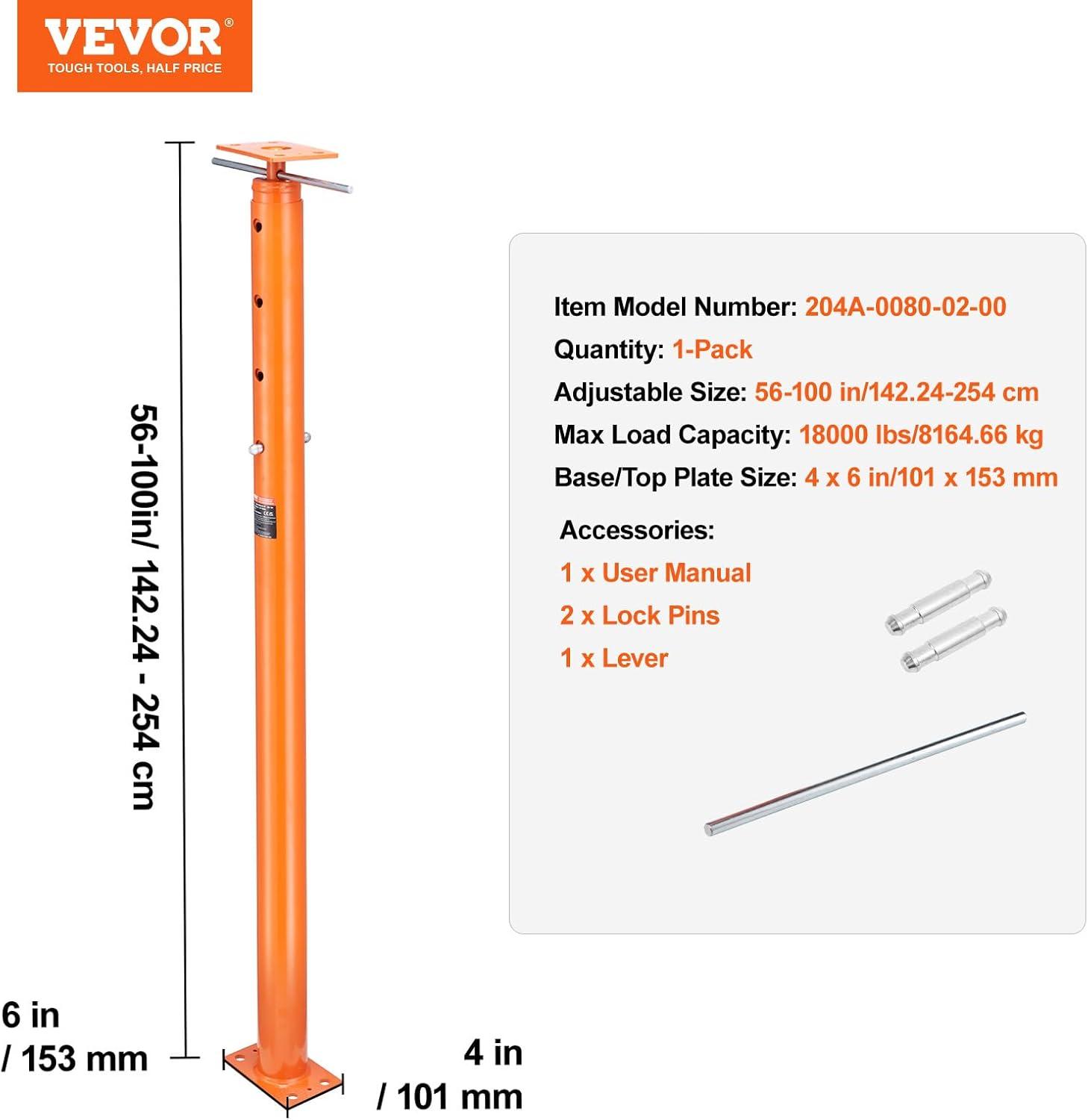 image:imageVEVOR House Floor Jack 56100 Height Range 18000 lbs Max Load Capacity Adjustable Support Beam Basement Jack Post Pole for Leveling Lift Support Steel Telescoping Jack for Temporary Support56100