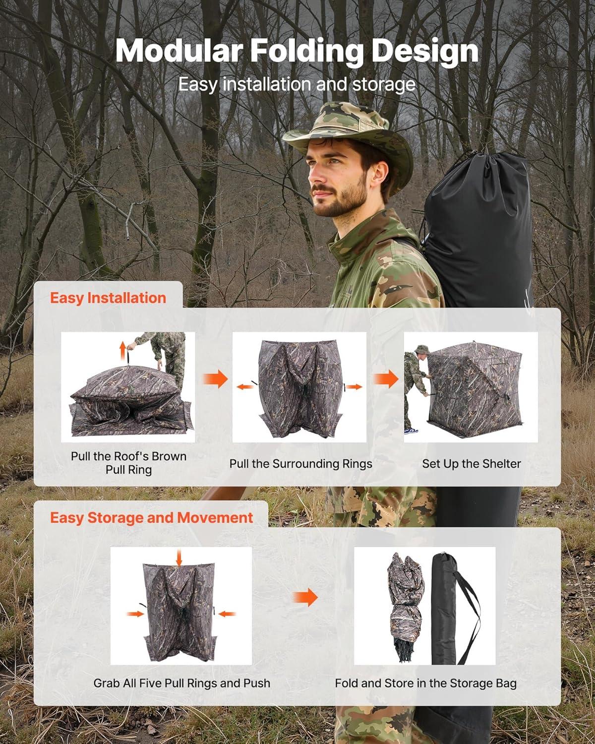 image:imageVEVOR Hunting BlindSee Through Ground Blinds with Carrying Bag 360 Degree Portable Camouflage TentDurable Concealed Shelter with Silent Side Door and Window for Turkey and Deer12 Person270See Through