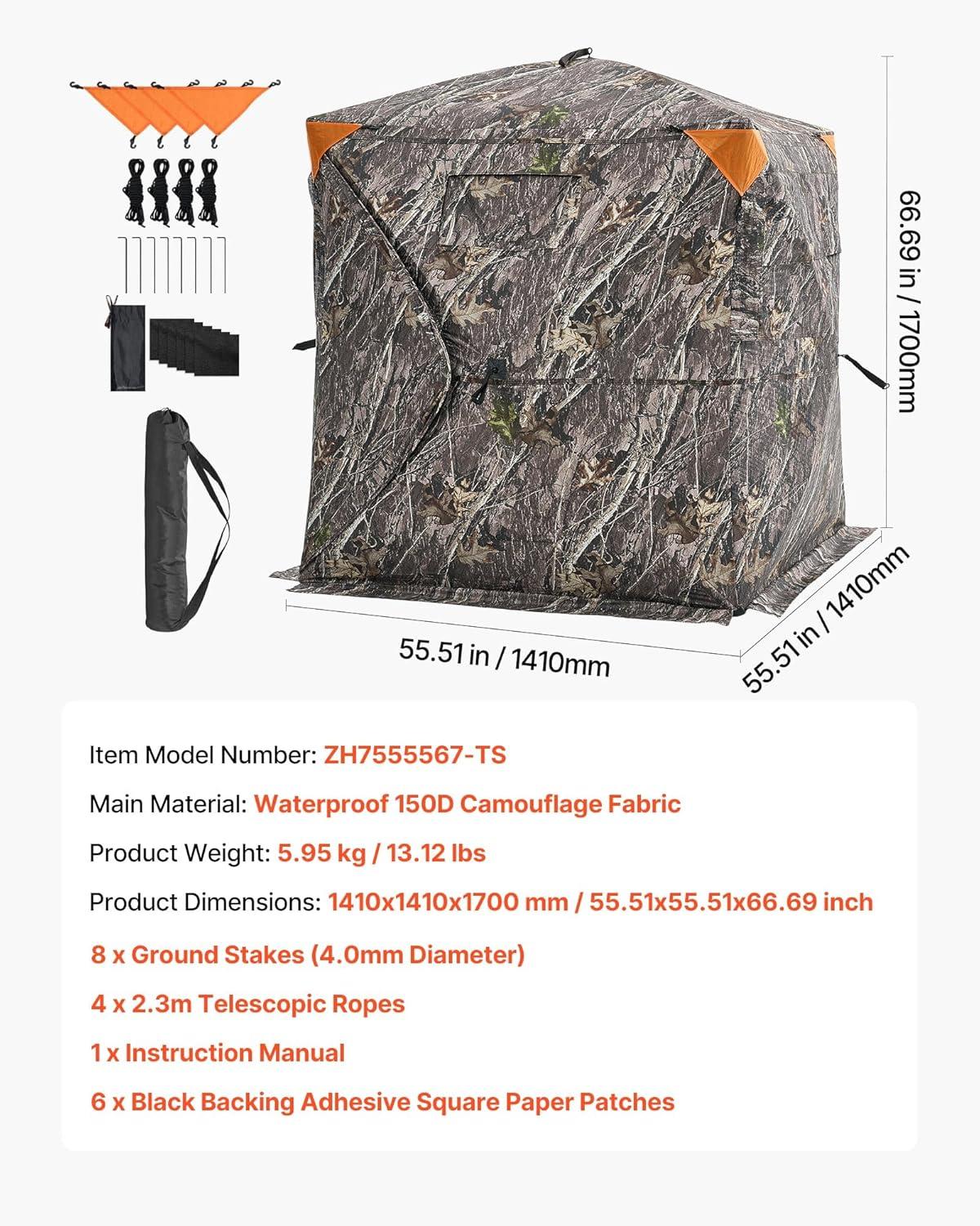 image:imageVEVOR Hunting BlindSee Through Ground Blinds with Carrying Bag 360 Degree Portable Camouflage TentDurable Concealed Shelter with Silent Side Door and Window for Turkey and Deer12 Person270See Through