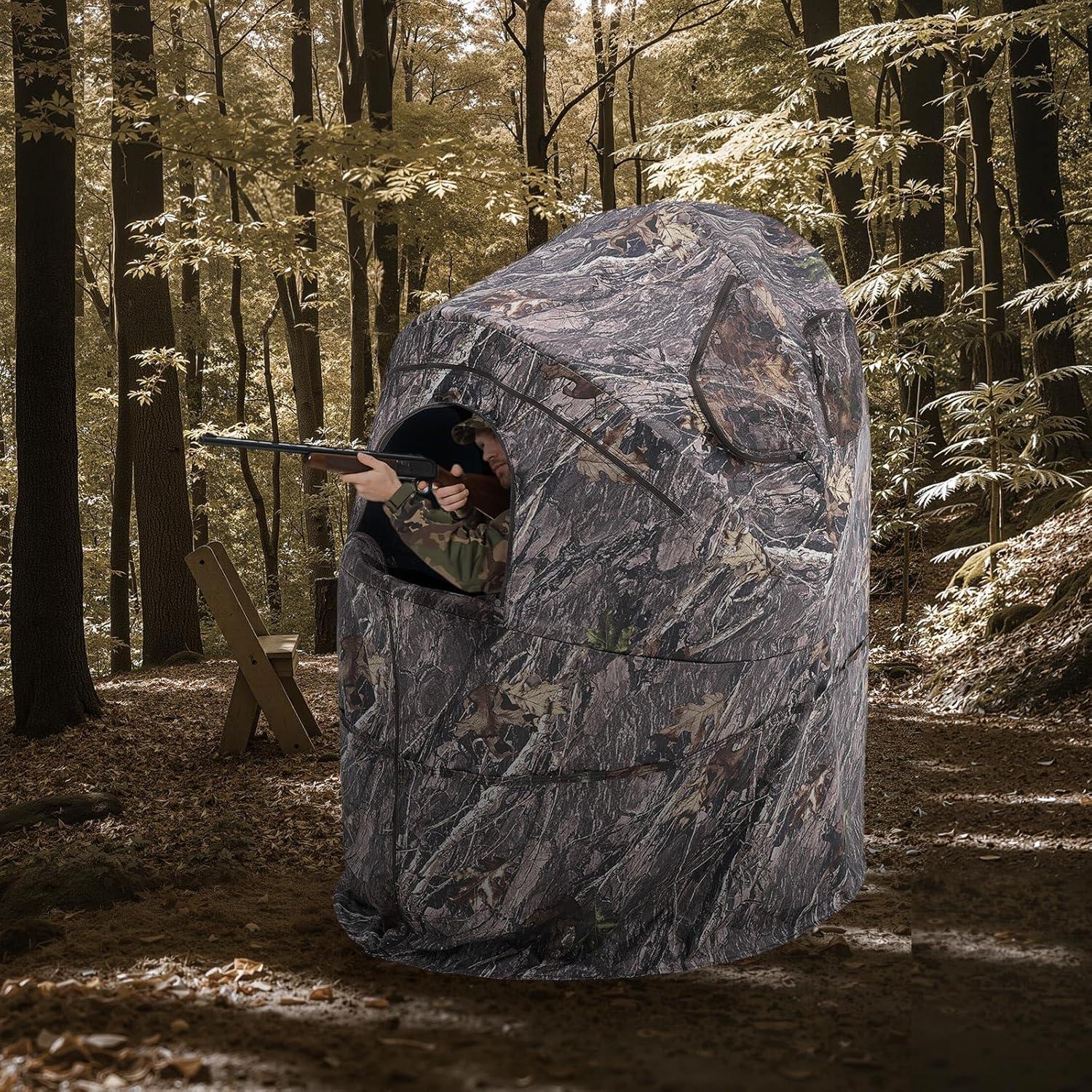 image:imageVEVOR Hunting BlindSee Through Ground Blinds with Carrying Bag 360 Degree Portable Camouflage TentDurable Concealed Shelter with Silent Side Door and Window for Turkey and DeerSingle Person