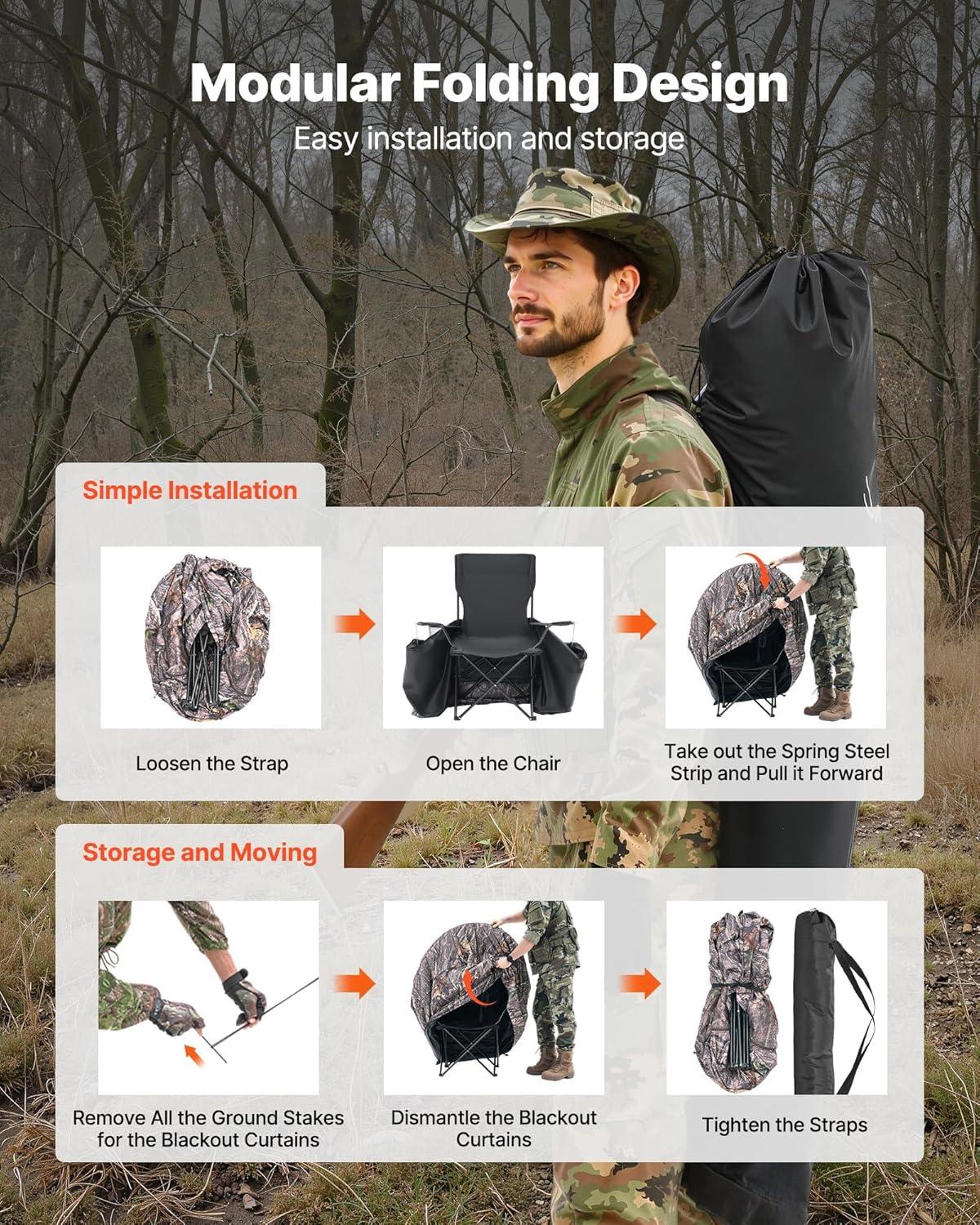image:imageVEVOR Hunting BlindSee Through Ground Blinds with Carrying Bag 360 Degree Portable Camouflage TentDurable Concealed Shelter with Silent Side Door and Window for Turkey and DeerSingle Person