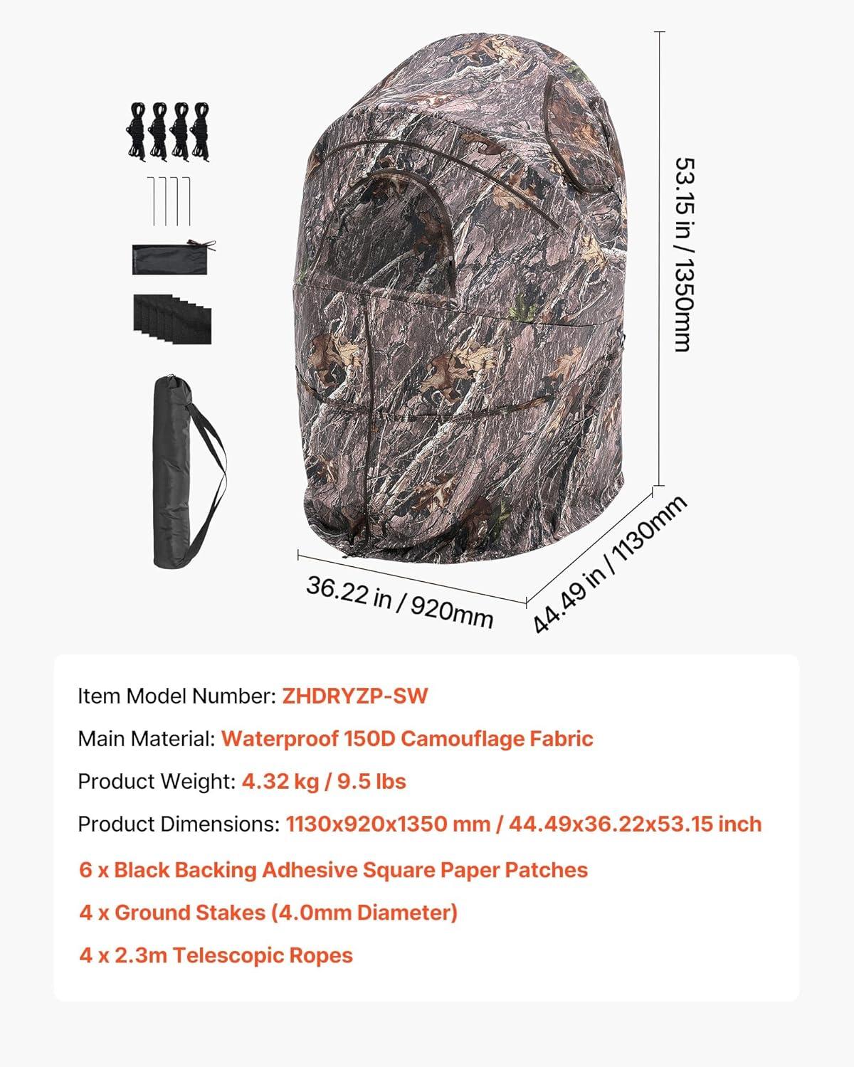 image:imageVEVOR Hunting BlindSee Through Ground Blinds with Carrying Bag 360 Degree Portable Camouflage TentDurable Concealed Shelter with Silent Side Door and Window for Turkey and DeerSingle Person