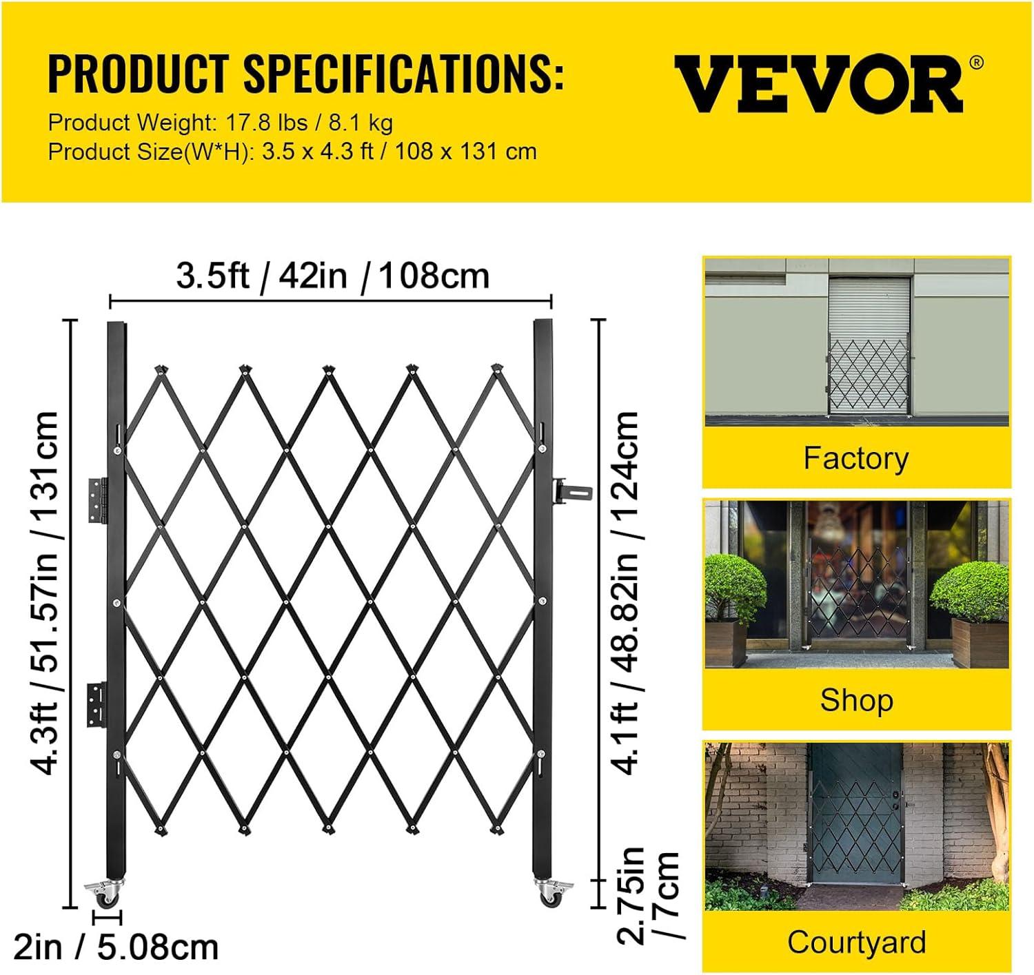 image:imageVEVOR Hx12W Double 12W Folding Security Gate 612 H x 12 W Black 78 Sq Ft5157 H x 42 W
