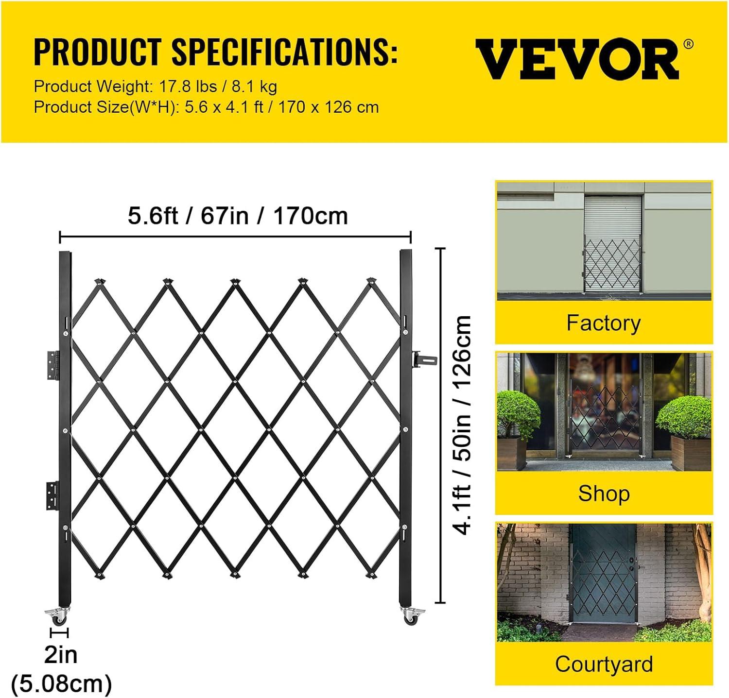 image:imageVEVOR Hx12W Double 12W Folding Security Gate 612 H x 12 W Black 78 Sq Ft5157 H x 66 W