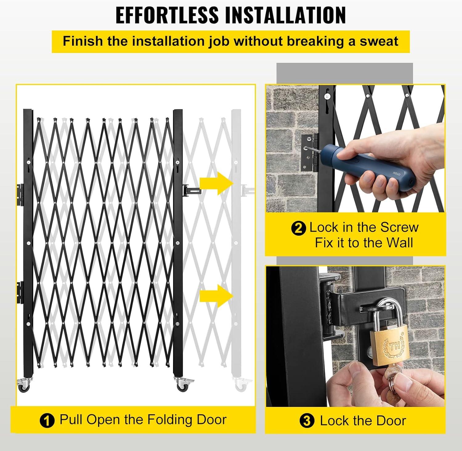 image:imageVEVOR Hx12W Double 12W Folding Security Gate 612 H x 12 W Black 78 Sq Ft5157 x 75 in43 x 62 ft