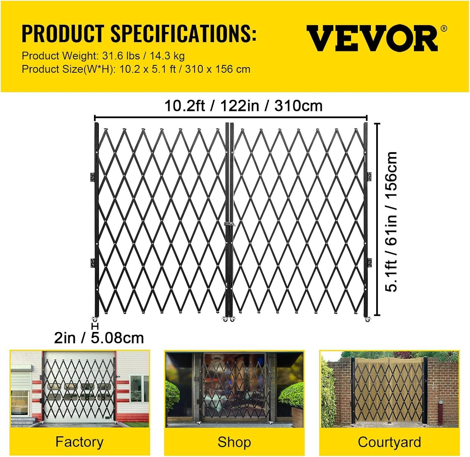 image:imageVEVOR Hx12W Double 12W Folding Security Gate 612 H x 12 W Black 78 Sq Ft6339 H x 122 W