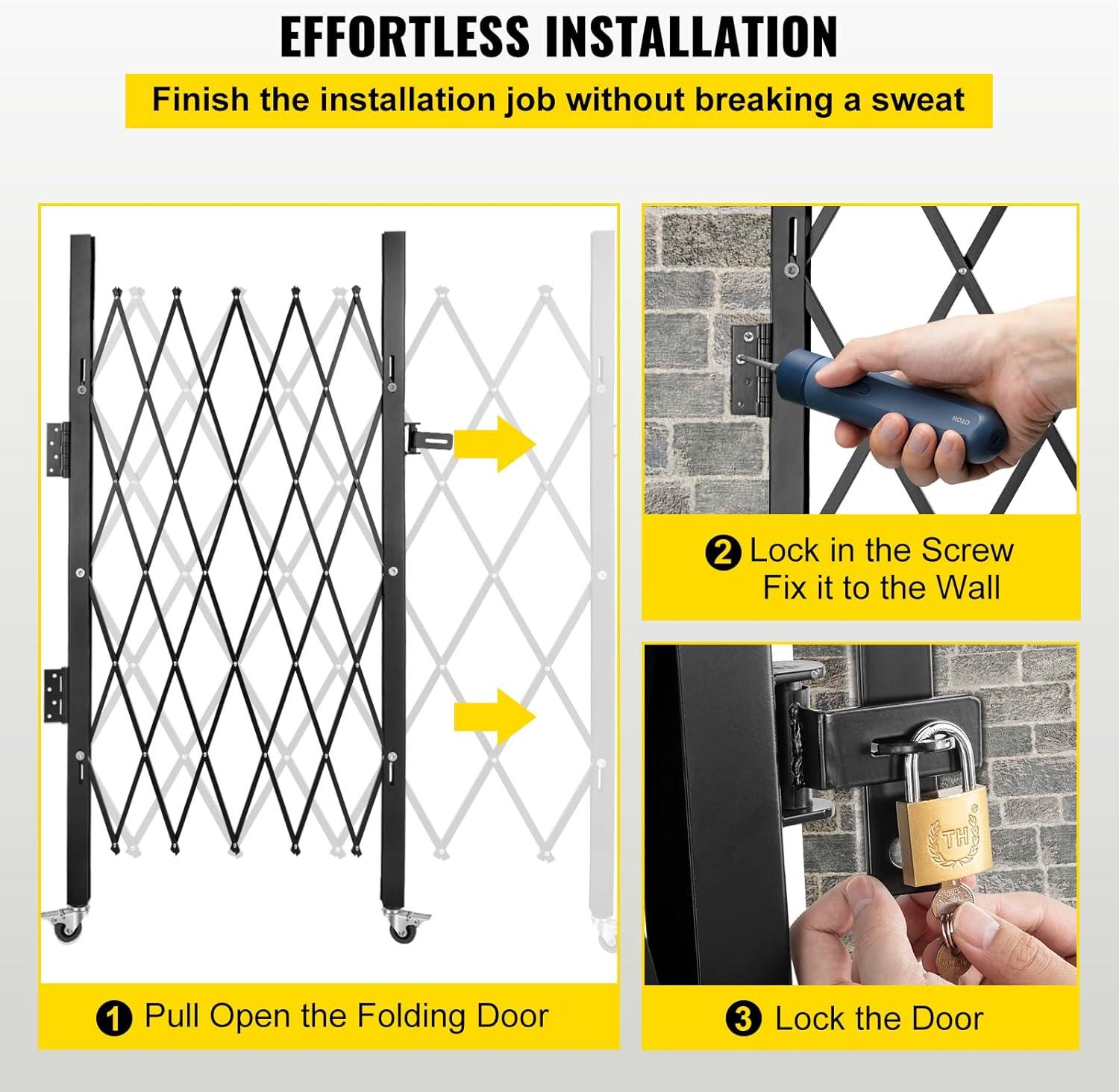 image:imageVEVOR Hx12W Double 12W Folding Security Gate 612 H x 12 W Black 78 Sq Ft6339 H x 70 W