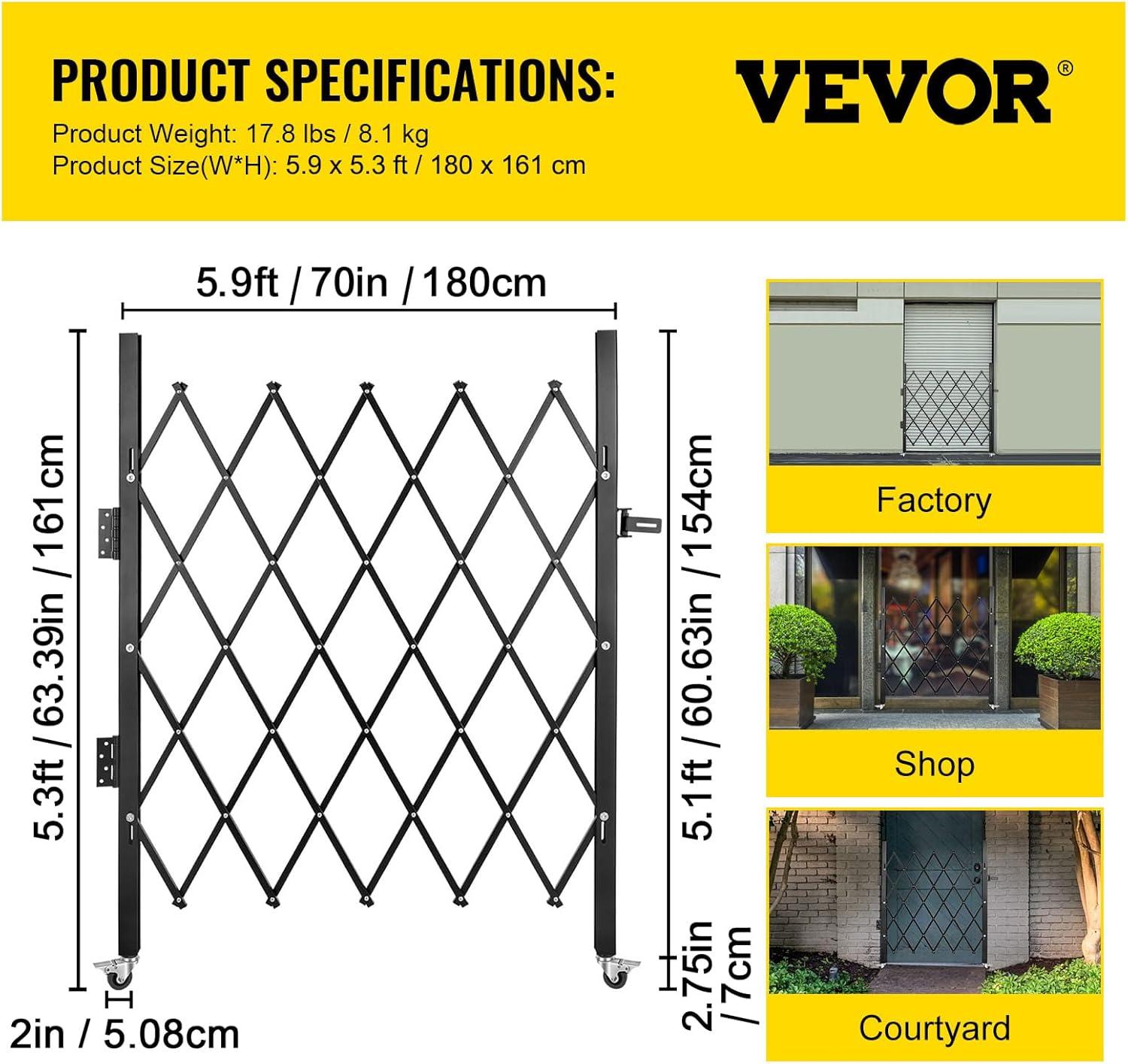 image:imageVEVOR Hx12W Double 12W Folding Security Gate 612 H x 12 W Black 78 Sq Ft6339 H x 70 W