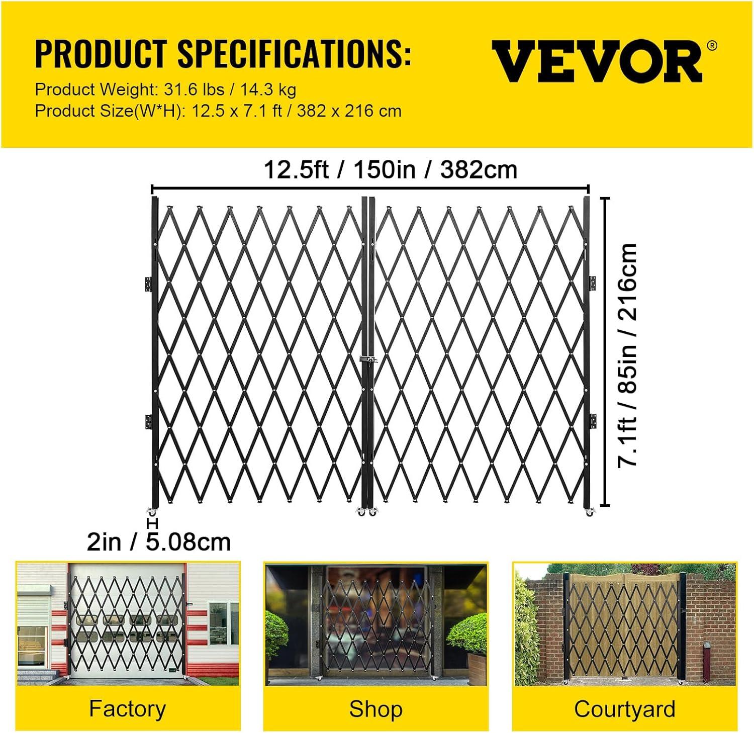 image:imageVEVOR Hx12W Double 12W Folding Security Gate 612 H x 12 W Black 78 Sq Ft87 H x 150 W