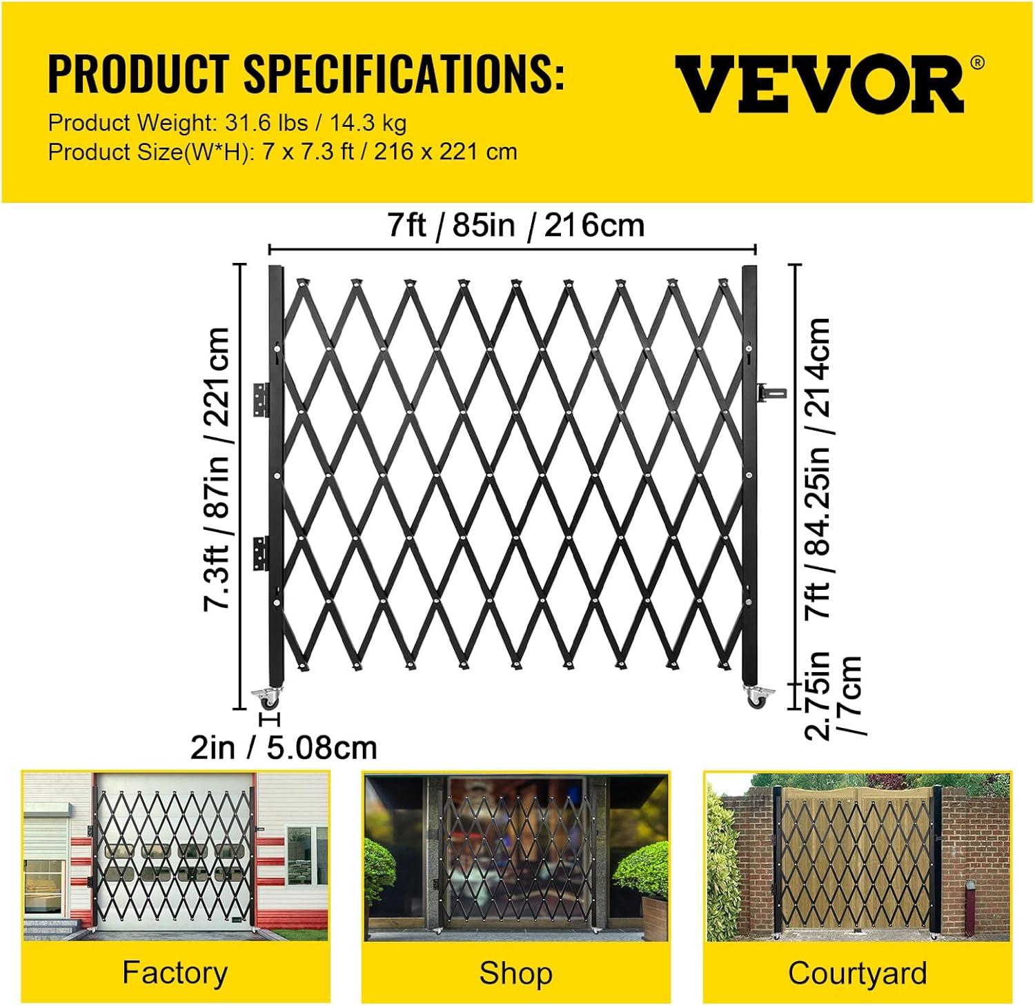 image:imageVEVOR Hx12W Double 12W Folding Security Gate 612 H x 12 W Black 78 Sq Ft87 H x 85 W