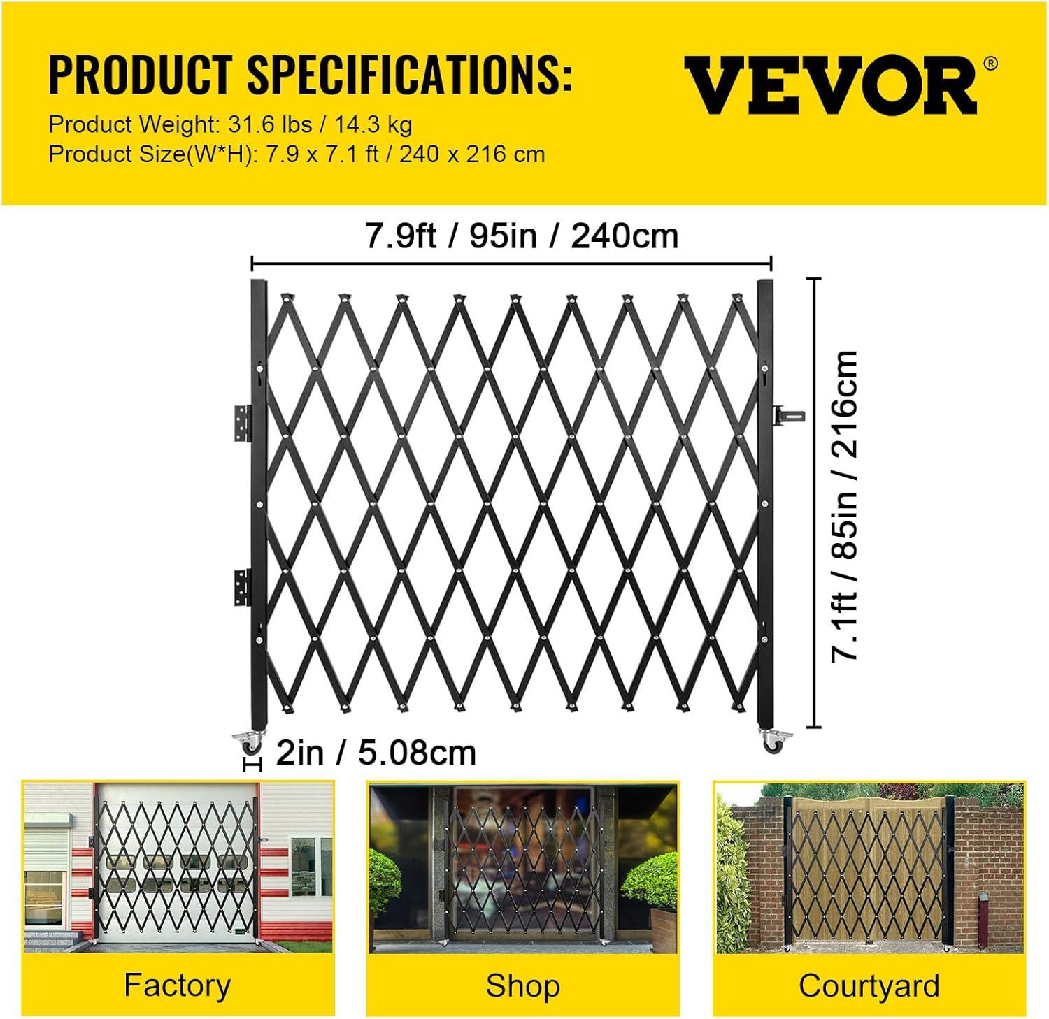 image:imageVEVOR Hx12W Double 12W Folding Security Gate 612 H x 12 W Black 78 Sq Ft87 x 94 in725 x 78 ft with wheels