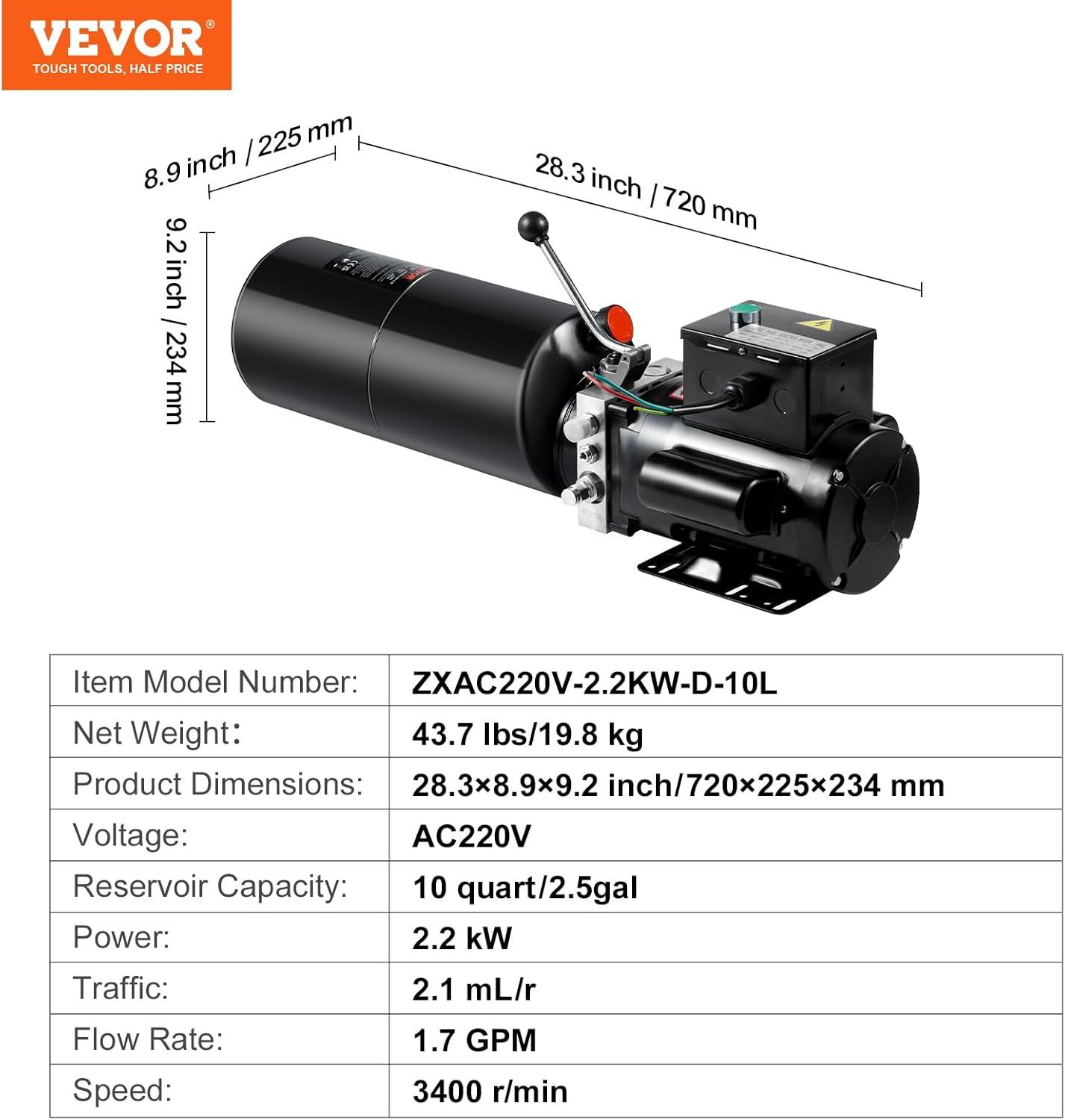 image:imageVEVOR Hydraulic Pump Double Acting 4 Way Hydraulic Power Unit Double Solenoid Hydraulic Power Pack 12V DC Hydraulic Power Pump with 45Liter Reservoir for Dump Trailer Car Lifting10 Quart