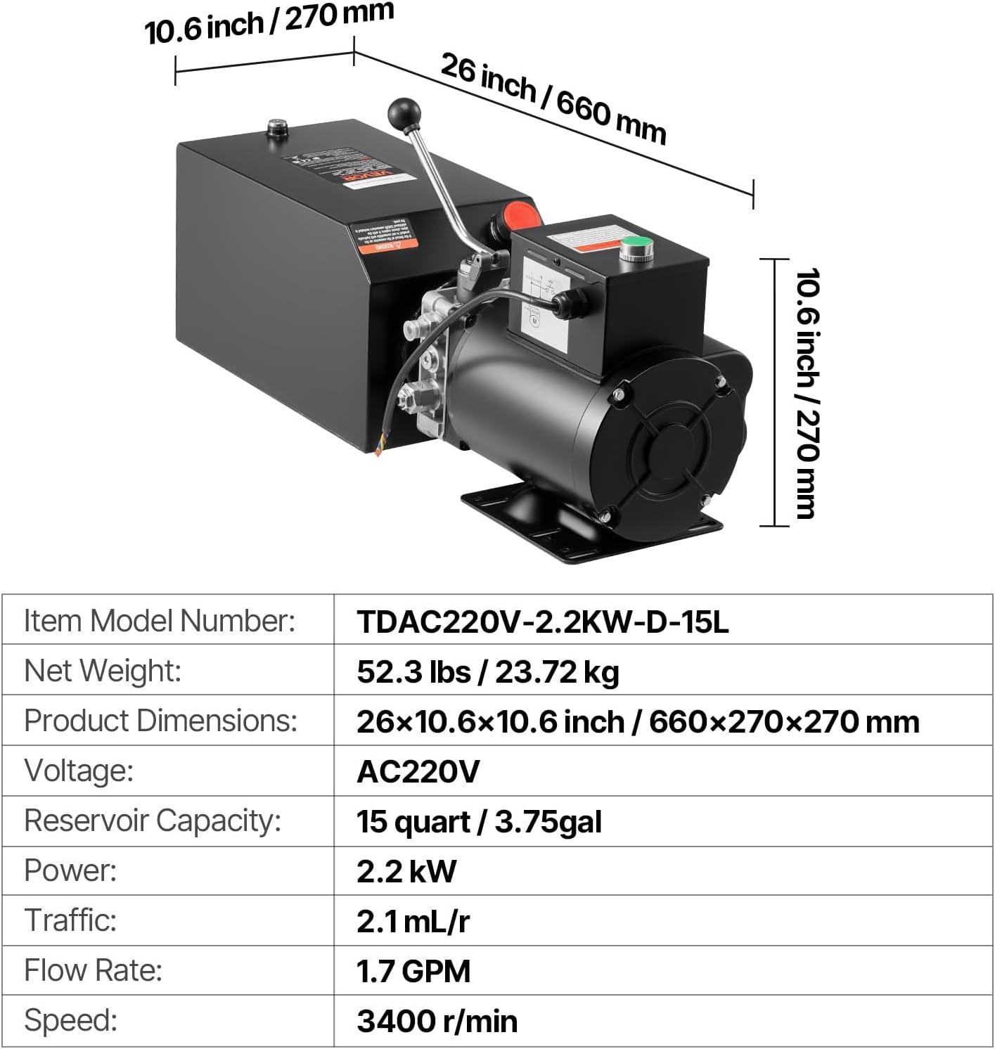 image:imageVEVOR Hydraulic Pump Double Acting 4 Way Hydraulic Power Unit Double Solenoid Hydraulic Power Pack 12V DC Hydraulic Power Pump with 45Liter Reservoir for Dump Trailer Car Lifting15 Quart