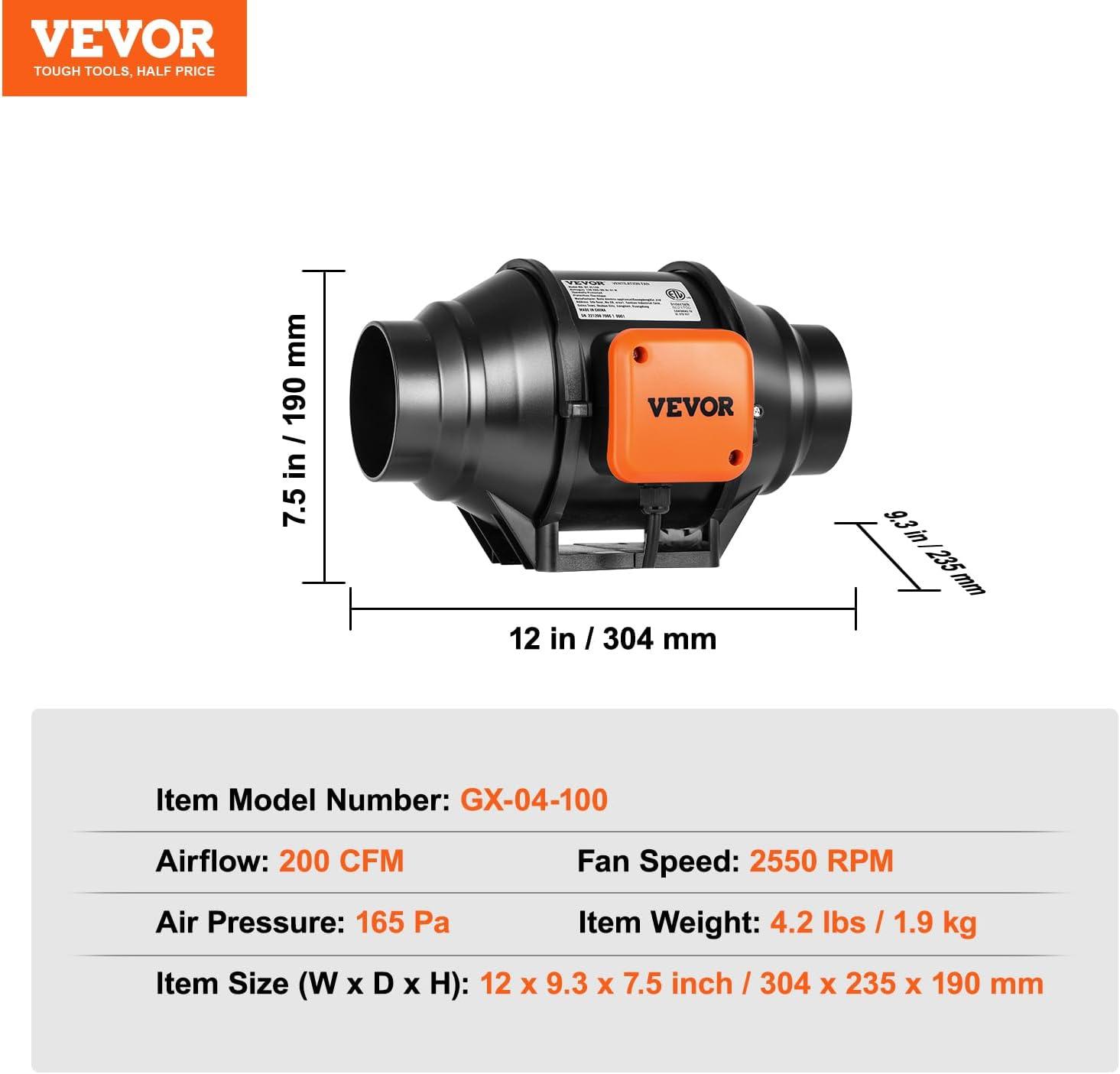 image:imageVEVOR Inline Duct Fan 6Inch 400 CFM with Variable Speed Controller Quiet ACMotor Ventilation Exhaust Fan for Cooling Booster Grow Tents Hydroponics4 Fan Variable Speed Controller