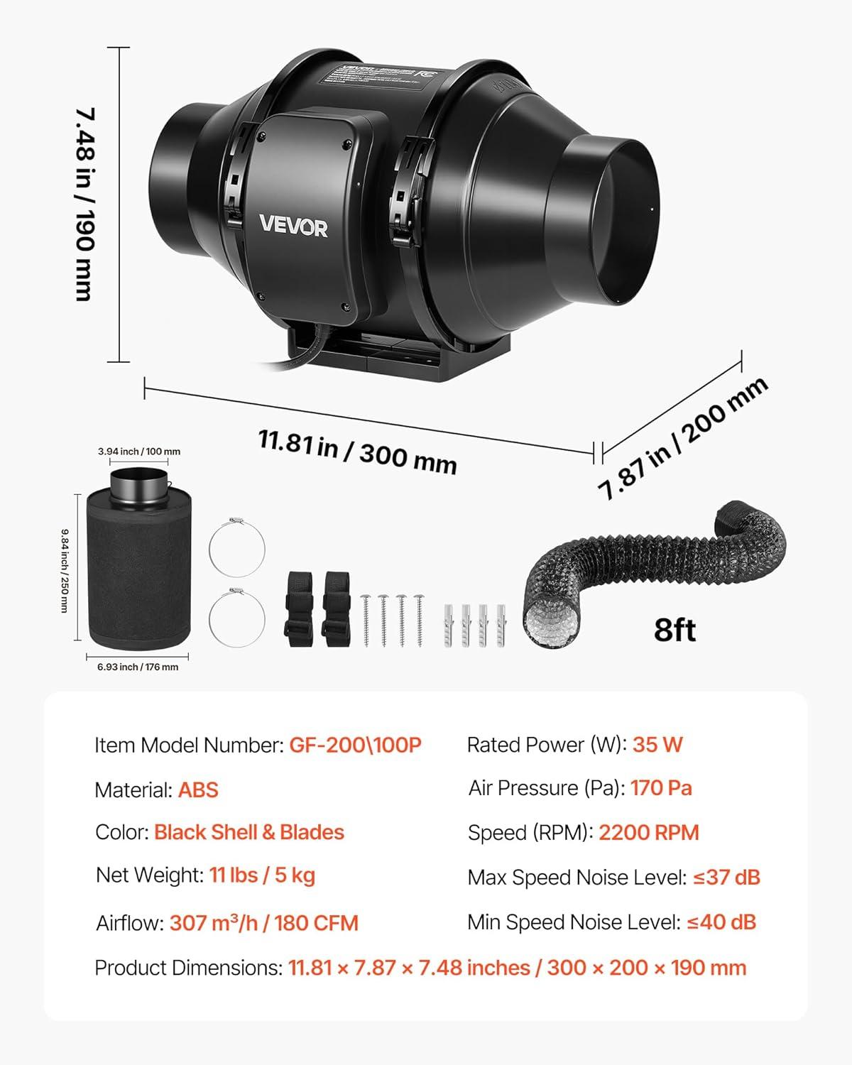 image:imageVEVOR Inline Duct Fan 6Inch 400 CFM with Variable Speed Controller Quiet ACMotor Ventilation Exhaust Fan for Cooling Booster Grow Tents Hydroponics4 Fan Air Filtration Kit