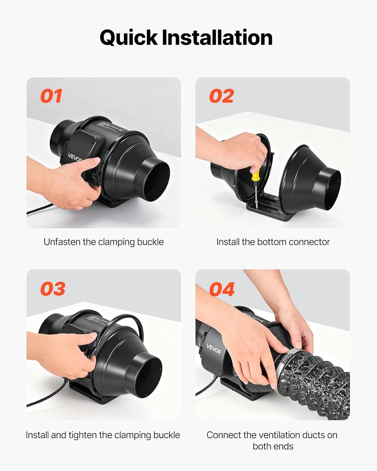 image:imageVEVOR Inline Duct Fan 6Inch 400 CFM with Variable Speed Controller Quiet ACMotor Ventilation Exhaust Fan for Cooling Booster Grow Tents Hydroponics4 Inline Fan