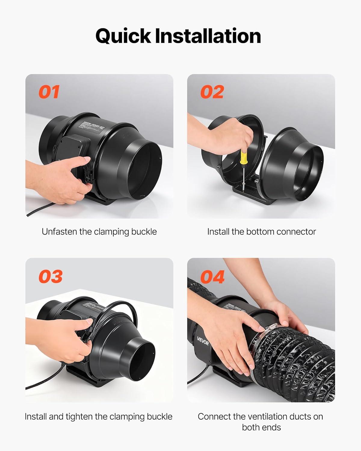 image:imageVEVOR Inline Duct Fan 6Inch 400 CFM with Variable Speed Controller Quiet ACMotor Ventilation Exhaust Fan for Cooling Booster Grow Tents Hydroponics6 Inline Fan