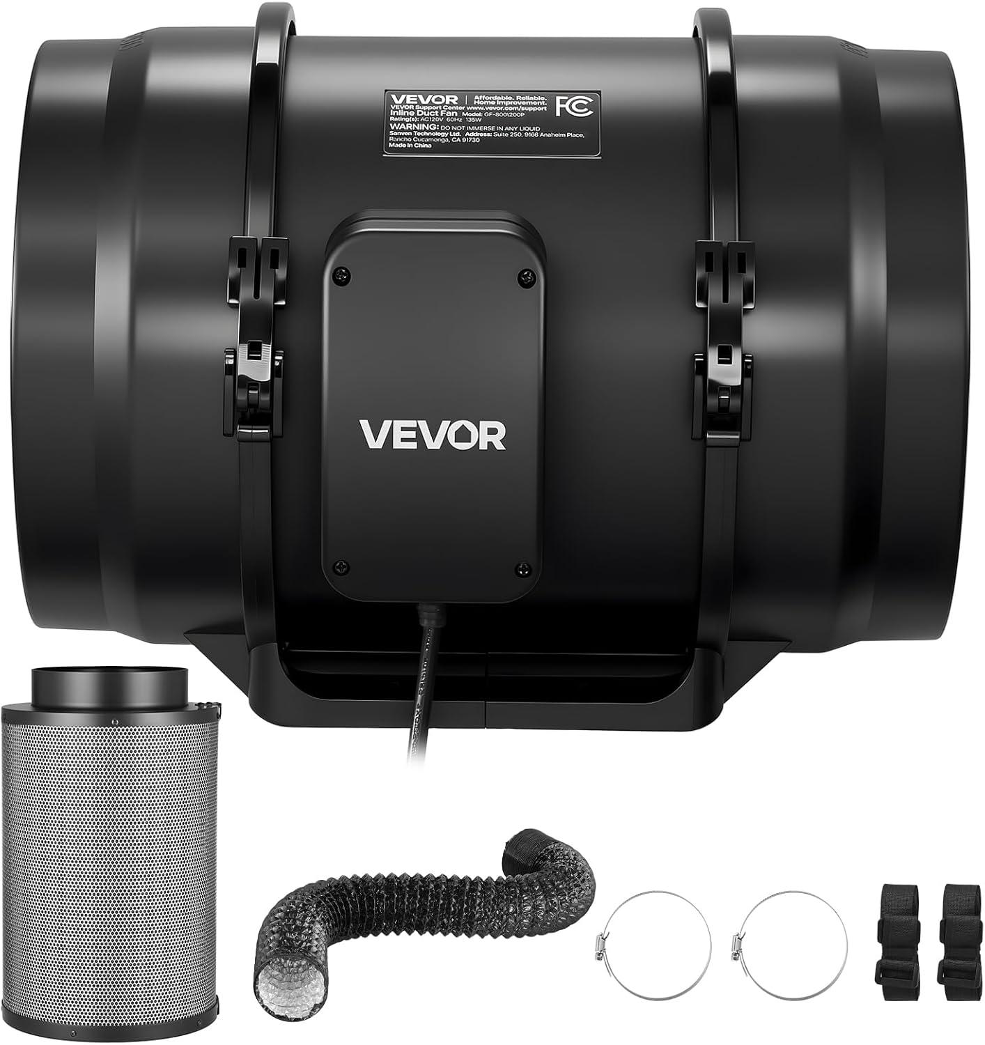image:imageVEVOR Inline Duct Fan 6Inch 400 CFM with Variable Speed Controller Quiet ACMotor Ventilation Exhaust Fan for Cooling Booster Grow Tents Hydroponics8 Fan Air Filtration Kit
