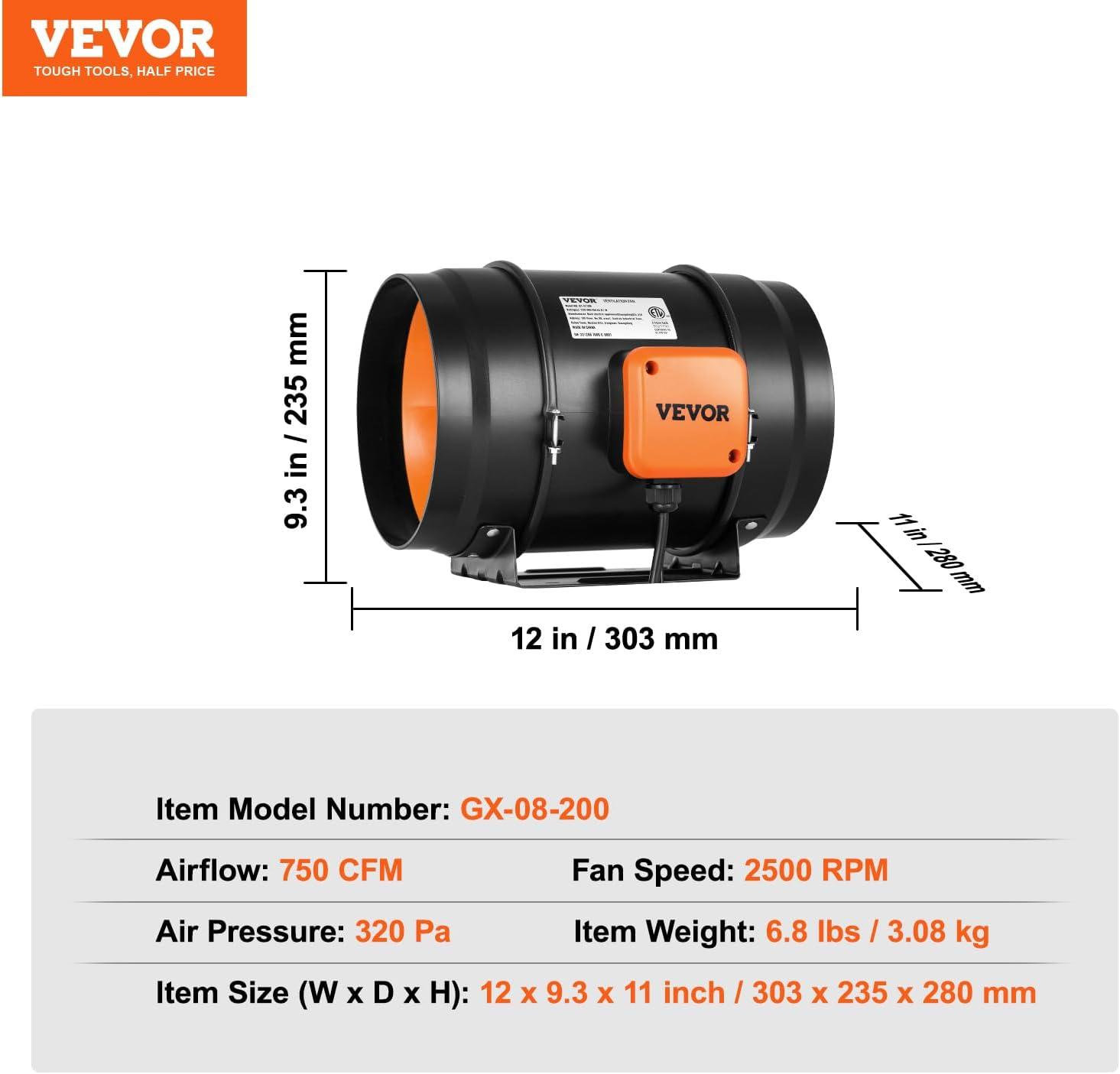 image:imageVEVOR Inline Duct Fan 6Inch 400 CFM with Variable Speed Controller Quiet ACMotor Ventilation Exhaust Fan for Cooling Booster Grow Tents Hydroponics8 Fan Variable Speed Controller