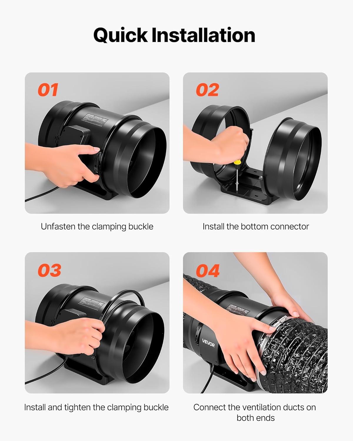 image:imageVEVOR Inline Duct Fan 6Inch 400 CFM with Variable Speed Controller Quiet ACMotor Ventilation Exhaust Fan for Cooling Booster Grow Tents Hydroponics8 Inline Fan