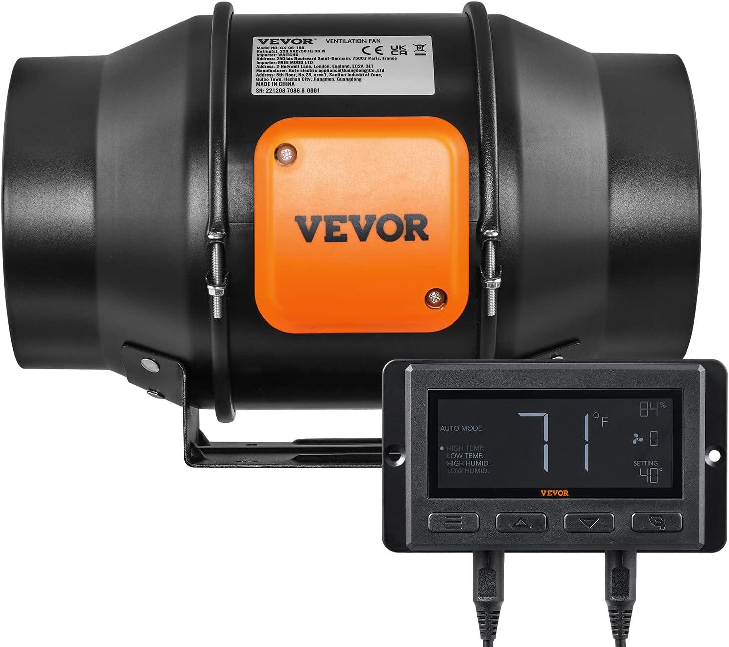image:imageVEVOR Inline Duct Fan 8Inch 807 CFM with Temperature Humidity Controller Quiet ECMotor Ventilation Exhaust Fan for Cooling Booster Grow Tents Hydroponics6 Inch