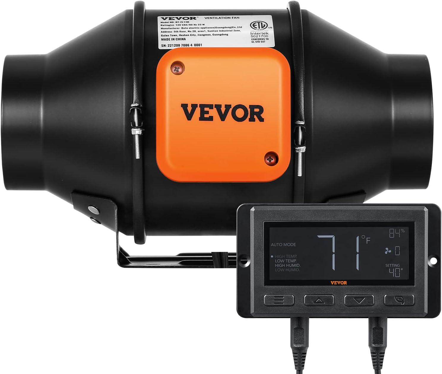 image:imageVEVOR Inline Duct Fan 8Inch 807 CFM with Temperature Humidity Controller Quiet ECMotor Ventilation Exhaust Fan for Cooling Booster Grow Tents Hydroponics4 Inch