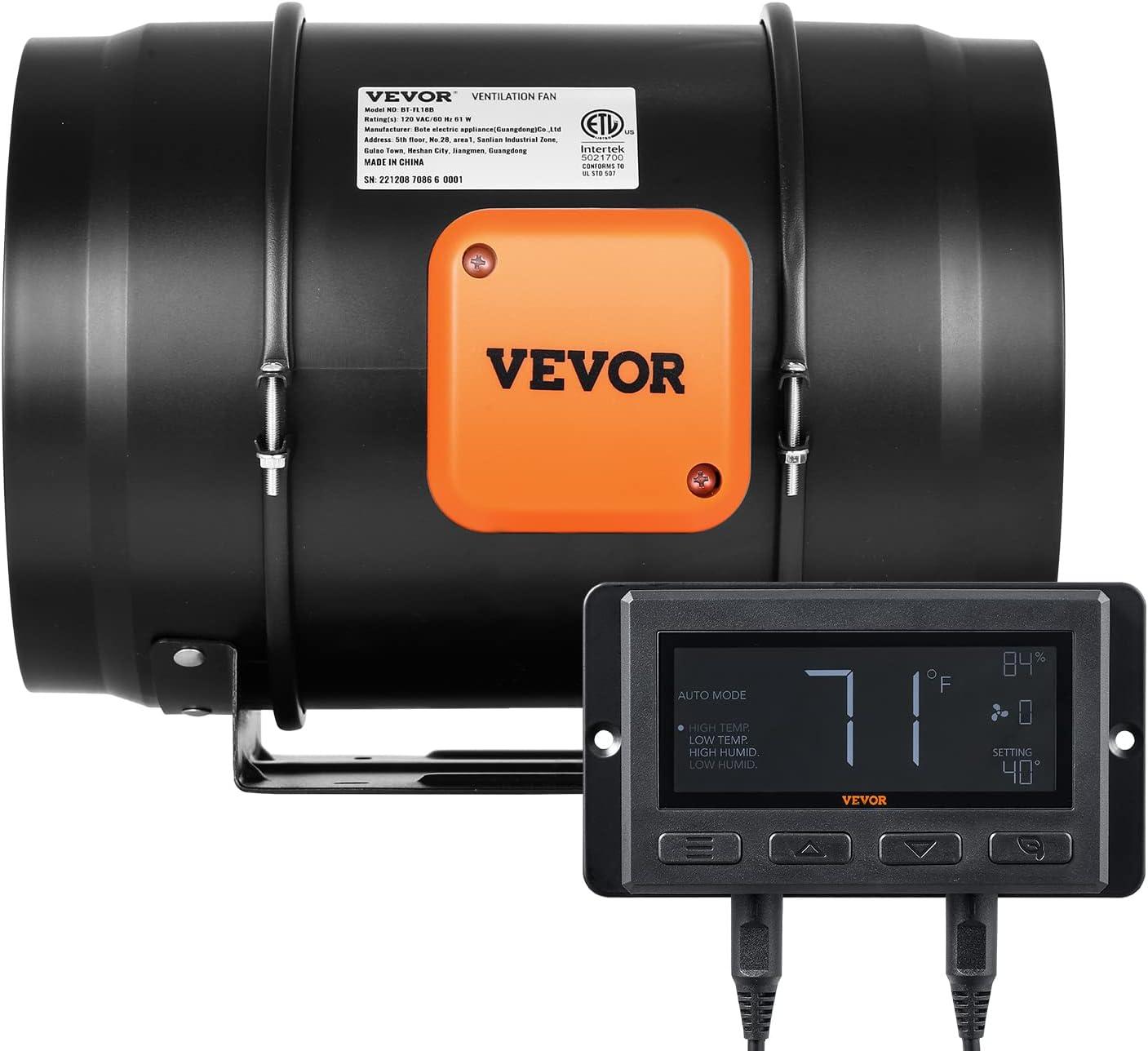 image:imageVEVOR Inline Duct Fan 8Inch 807 CFM with Temperature Humidity Controller Quiet ECMotor Ventilation Exhaust Fan for Cooling Booster Grow Tents Hydroponics8 Inch