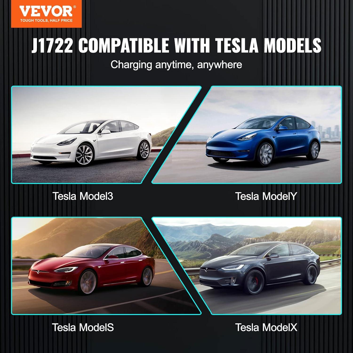 image:imageVEVOR J1772 to Tesla Charger Adapter 80 Amp 240V AC SAE J1772 EV Charging Adapter to Tesla Plug with Storage Bag AntiDrop Lock IP65 Compatible with Tesla Model 3 Y S XJ1772 to Tesla 80A