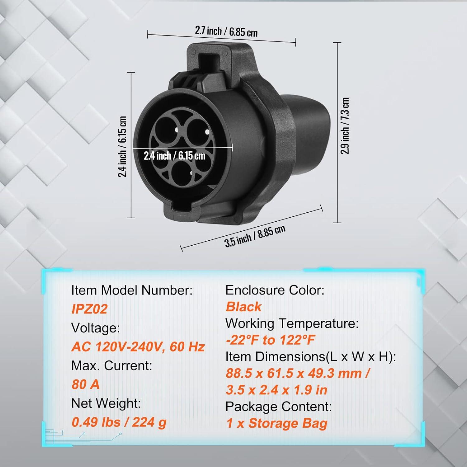 image:imageVEVOR J1772 to Tesla Charger Adapter 80 Amp 240V AC SAE J1772 EV Charging Adapter to Tesla Plug with Storage Bag AntiDrop Lock IP65 Compatible with Tesla Model 3 Y S XJ1772 to Tesla 80A