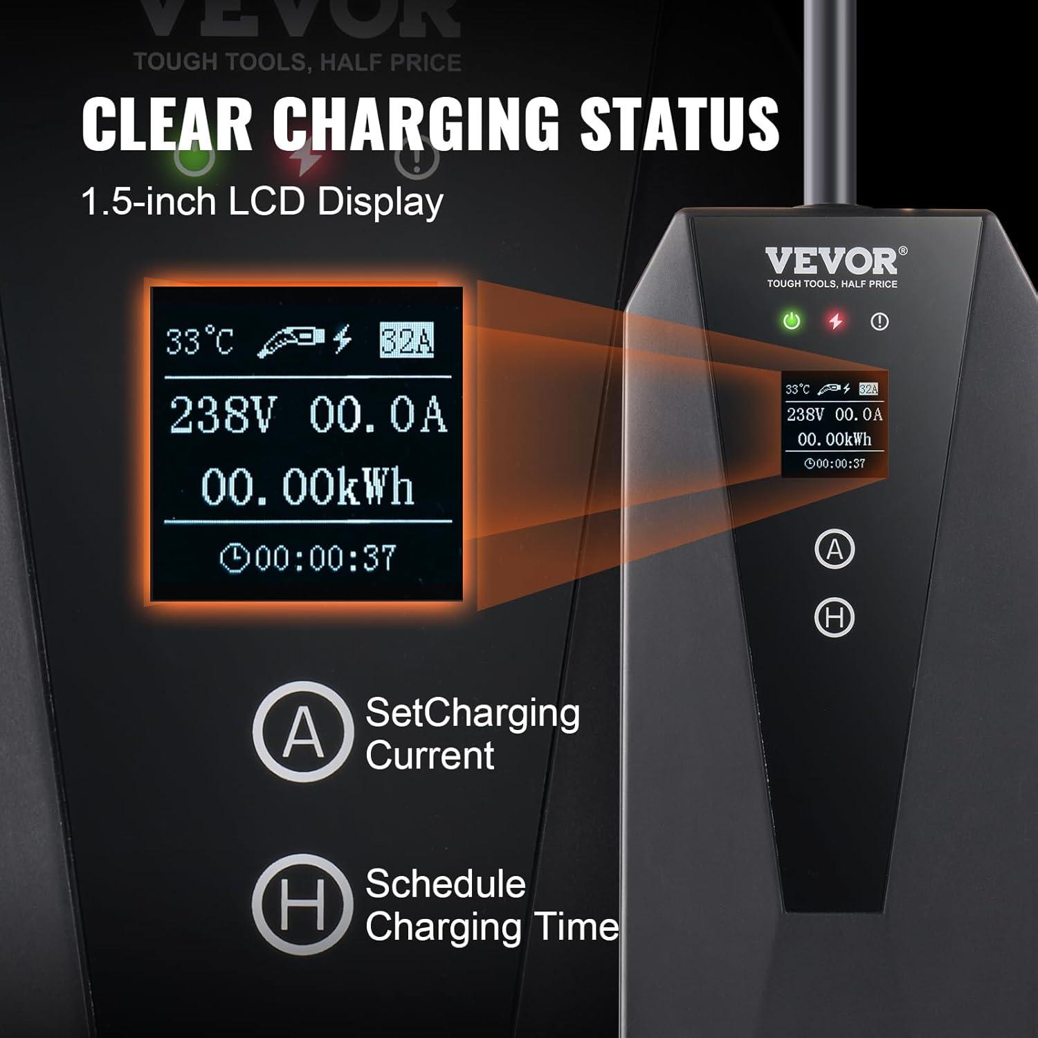 image:imageVEVOR Level 2 Portable EV Charger 40A 240V Electric Vehicle Charger with 25 ft Charging Cable NEMA 1450P Plug 40A32A24A16A Adjustable Current Plugin Home EV Charging Station for SAE J1772 EVs32 Amp