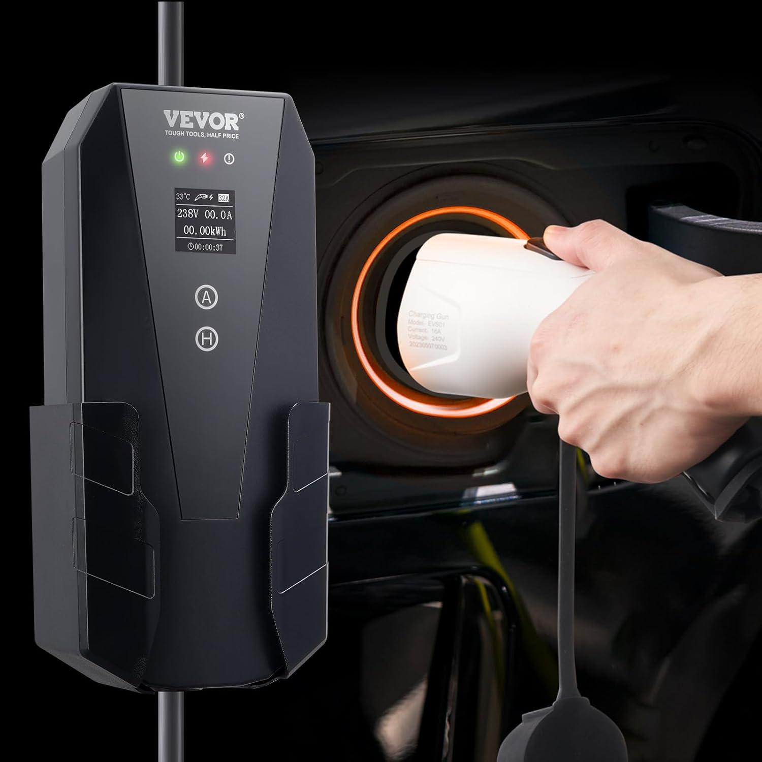image:imageVEVOR Level 2 Portable EV Charger 40A 240V Electric Vehicle Charger with 25 ft Charging Cable NEMA 1450P Plug 40A32A24A16A Adjustable Current Plugin Home EV Charging Station for SAE J1772 EVs32 Amp