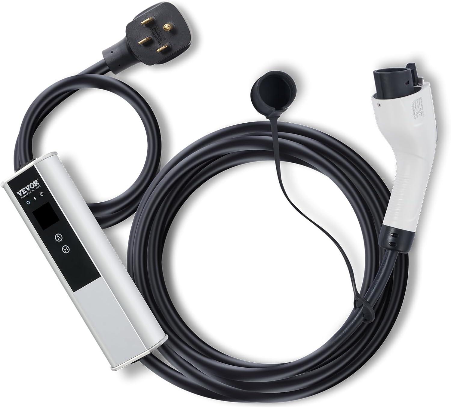 image:imageVEVOR Level 2 Portable EV Charger 40A 240V Electric Vehicle Charger with 25 ft Charging Cable NEMA 1450P Plug 40A32A24A16A Adjustable Current Plugin Home EV Charging Station for SAE J1772 EVs40 Amp