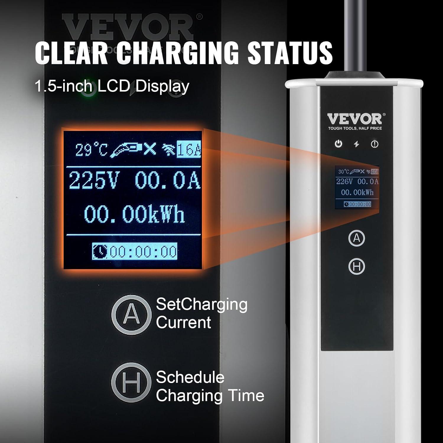 image:imageVEVOR Level 2 Portable EV Charger 40A 240V Electric Vehicle Charger with 25 ft Charging Cable NEMA 1450P Plug 40A32A24A16A Adjustable Current Plugin Home EV Charging Station for SAE J1772 EVs40 Amp