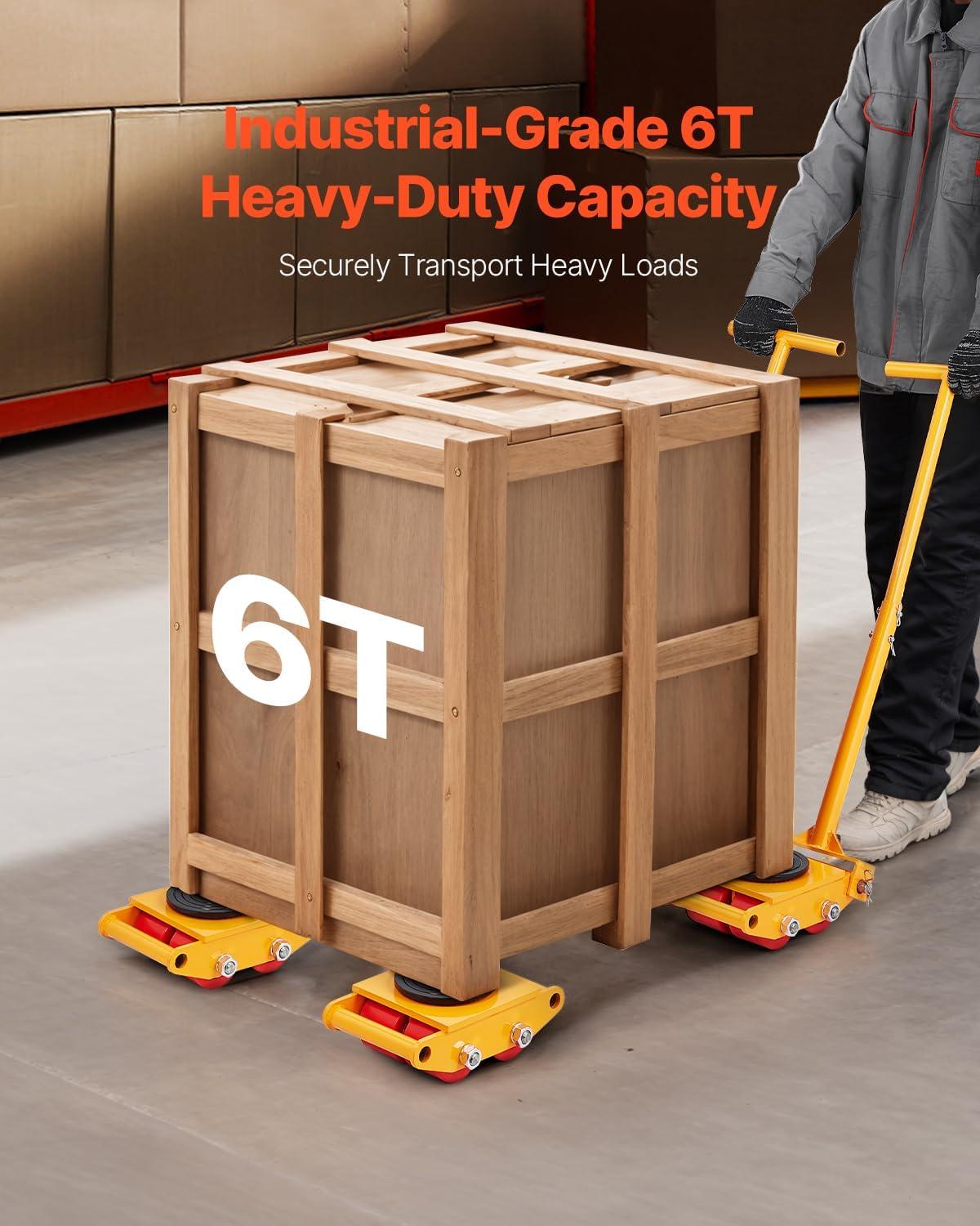 image:imageVEVOR Machine Skate 6T Machinery Skate Dolly 13228 lbs Machinery Moving Skate Machinery Mover Skate with 360 Rotation Cap and PU Directional Rollers Heavy Duty Industrial Moving Equipment Yellow6T