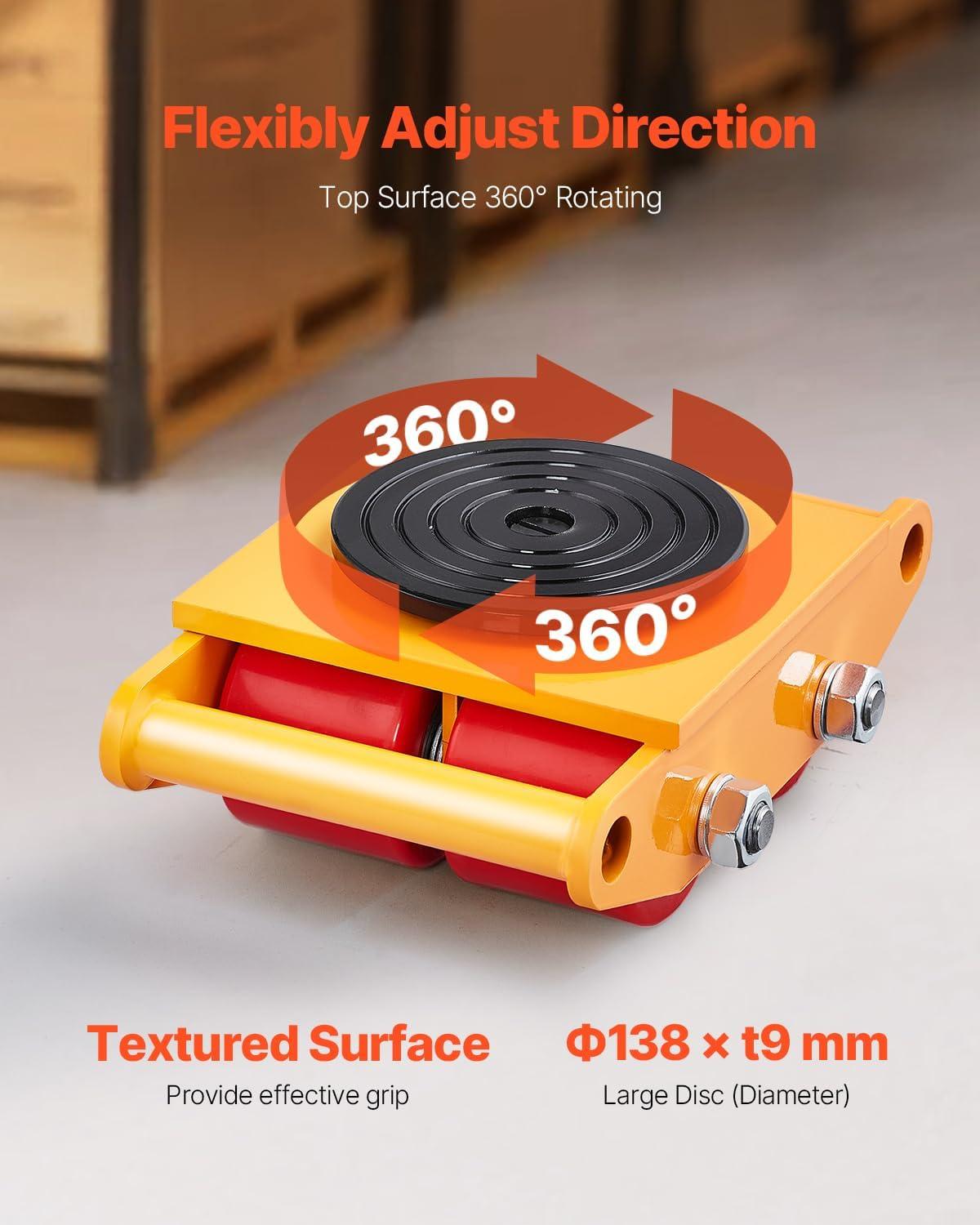 image:imageVEVOR Machine Skate 6T Machinery Skate Dolly 13228 lbs Machinery Moving Skate Machinery Mover Skate with 360 Rotation Cap and PU Directional Rollers Heavy Duty Industrial Moving Equipment Yellow6T