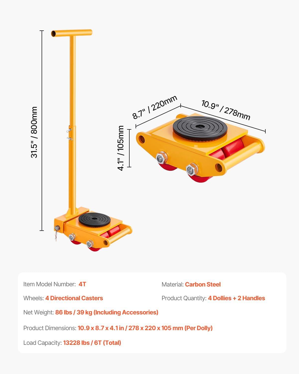image:imageVEVOR Machine Skate 6T Machinery Skate Dolly 13228 lbs Machinery Moving Skate Machinery Mover Skate with 360 Rotation Cap and PU Directional Rollers Heavy Duty Industrial Moving Equipment Yellow6T