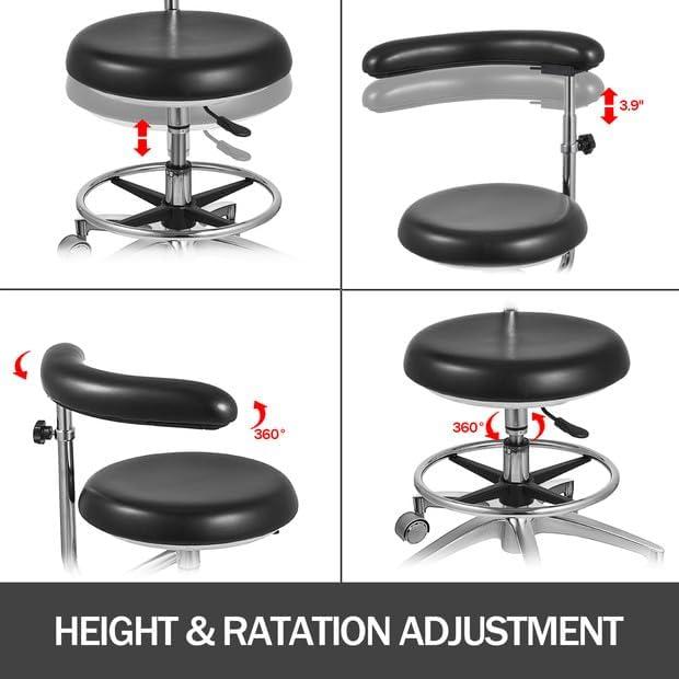 image:imageVEVOR Medical Dental Stool Dental Assistant Chair with 360 Degree Rotation Armrest PU Leather Height Adjustable Heavy Duty Rolling Stool for Dental Lab Salon HomeBlack
