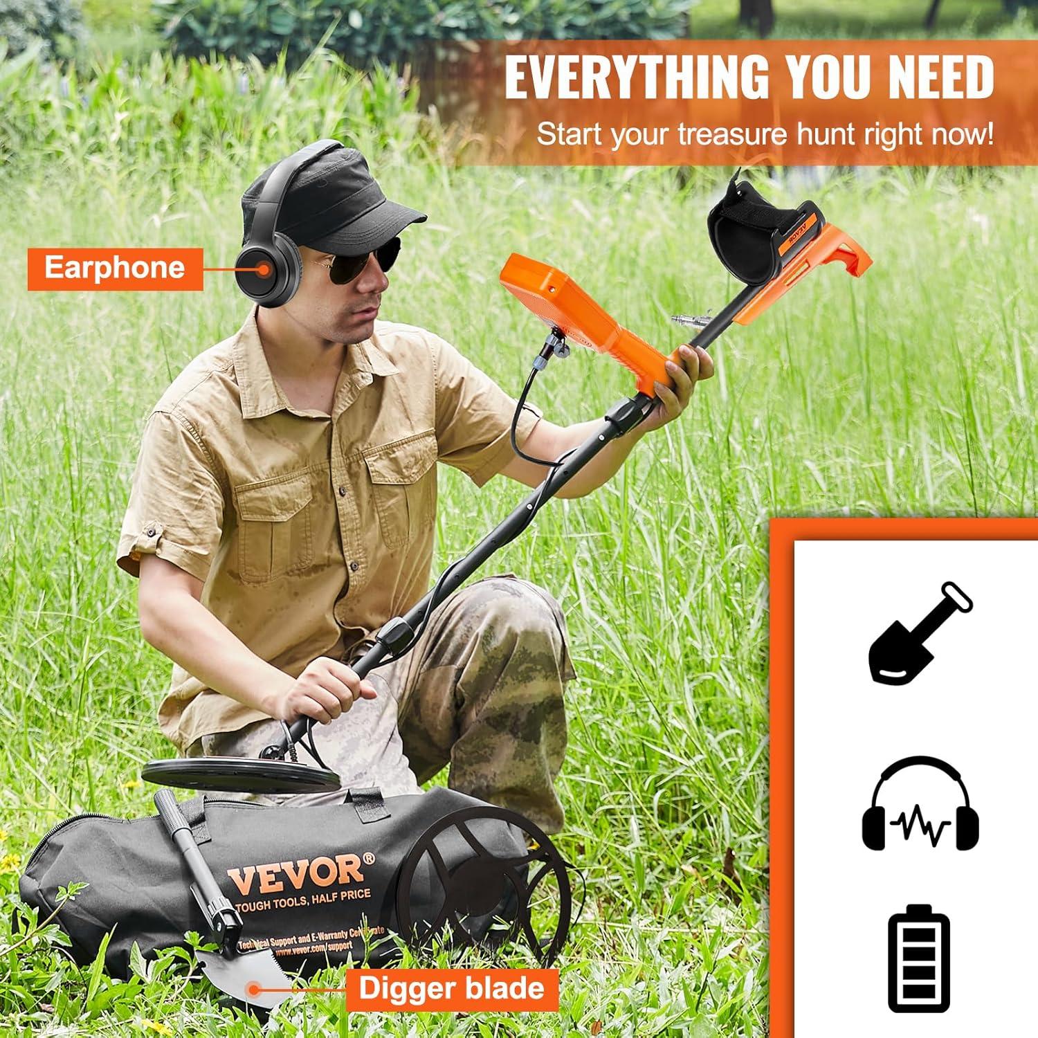 image:imageVEVOR Metal Detector for Adults amp Kids 10 Inch Waterproof Search Coil with LCD Display 7 Modes Adjustable 4152 Aluminum Stem DSP Chip Higher Accuracy Gold Detector 10 Detection Depth12inch