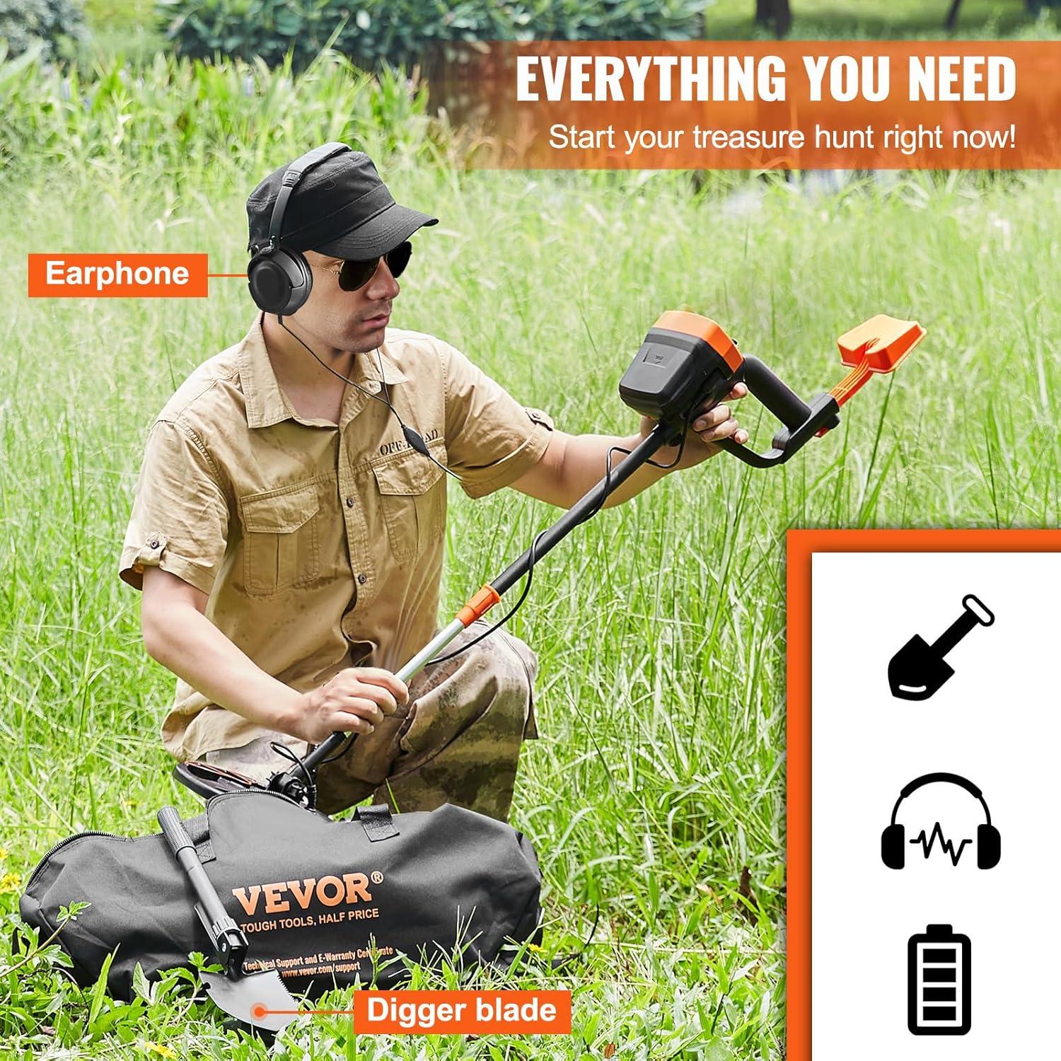image:imageVEVOR Metal Detector for Adults amp Kids 10 Inch Waterproof Search Coil with LCD Display 7 Modes Adjustable 4152 Aluminum Stem DSP Chip Higher Accuracy Gold Detector 10 Detection Depth8inch