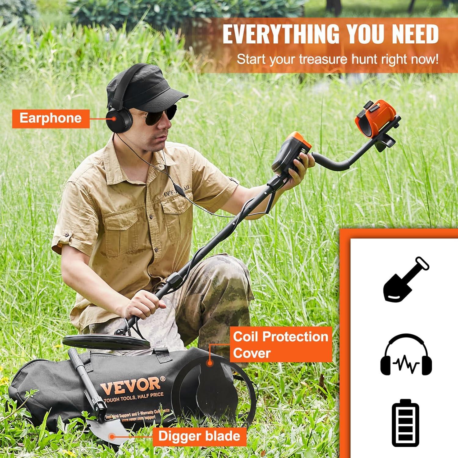 image:imageVEVOR Metal Detector for Adults amp Kids 10 Inch Waterproof Search Coil with LCD Display 7 Modes Adjustable 4152 Aluminum Stem DSP Chip Higher Accuracy Gold Detector 10 Detection Depth10inch
