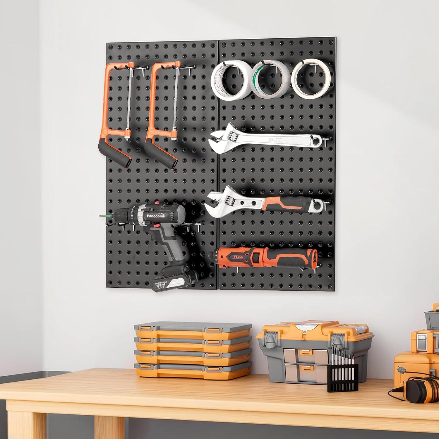 image:imageVEVOR Metal Pegboard Panels 24 x 12 Pegboard 4 Panels Heavy Duty Peg Board Wall Organizer with Accessories for Living Room Garage Tool Storage Office Organization Craft Room Kitchen Home Black2 PCS