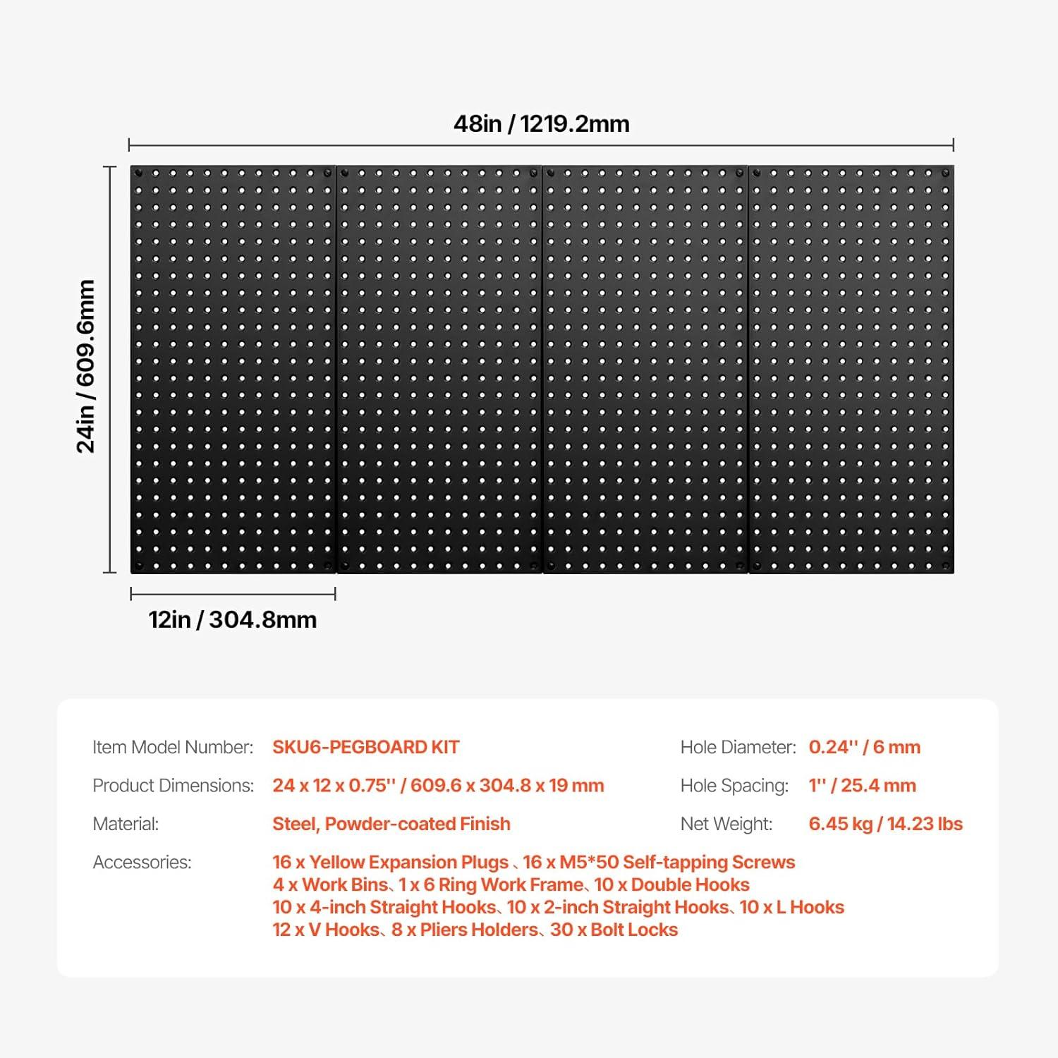 image:imageVEVOR Metal Pegboard Panels 24 x 12 Pegboard 4 Panels Heavy Duty Peg Board Wall Organizer with Accessories for Living Room Garage Tool Storage Office Organization Craft Room Kitchen Home Black4 PCS